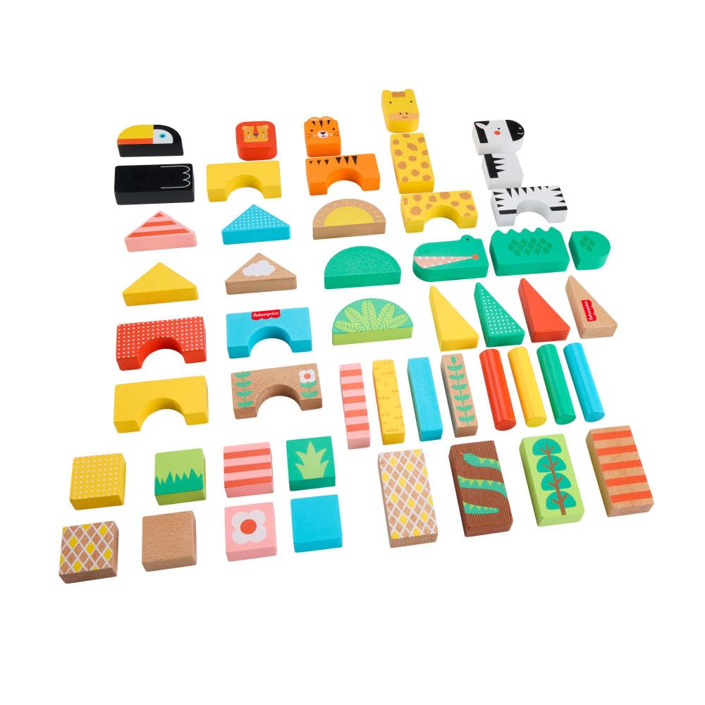 Fisher-Price Wooden Jungle Blocks, 50-Piece Building Set
