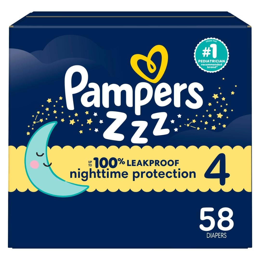 Pampers ZZZ Overnight Diapers, Size 4, 58 Count
