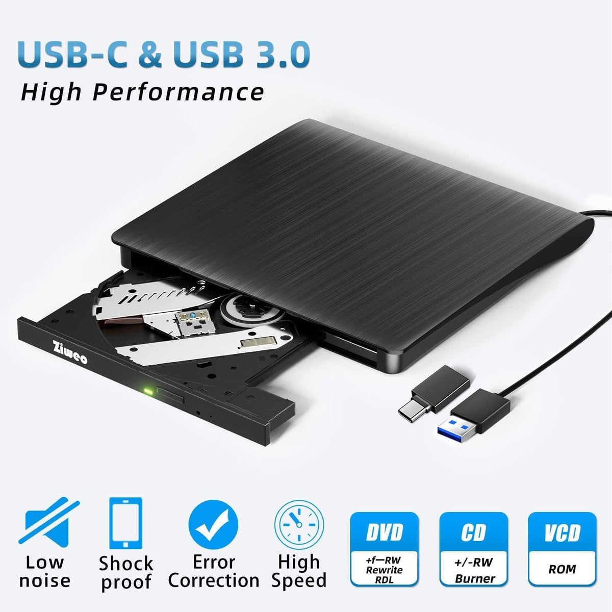 Portable USB 3.0 Type-C External CD/DVD Drive