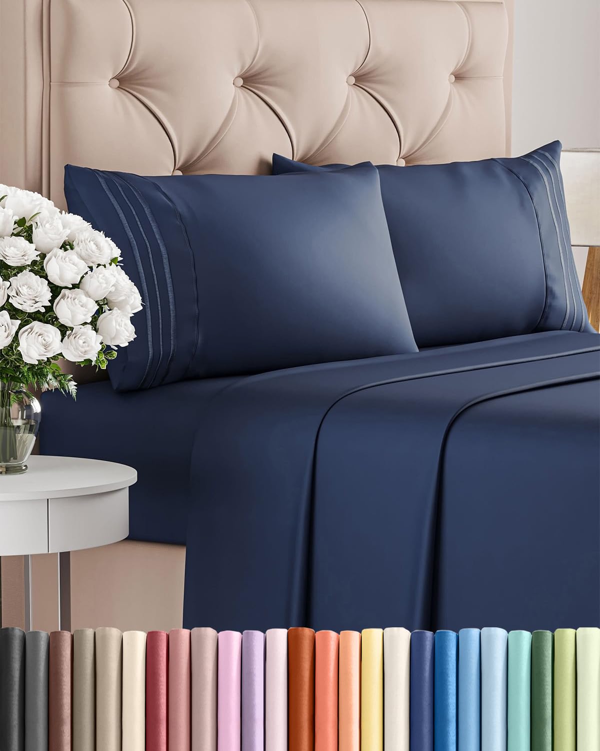 CGK Unlimited Brushed Microfibre Sheet Set, King, Navy Blue