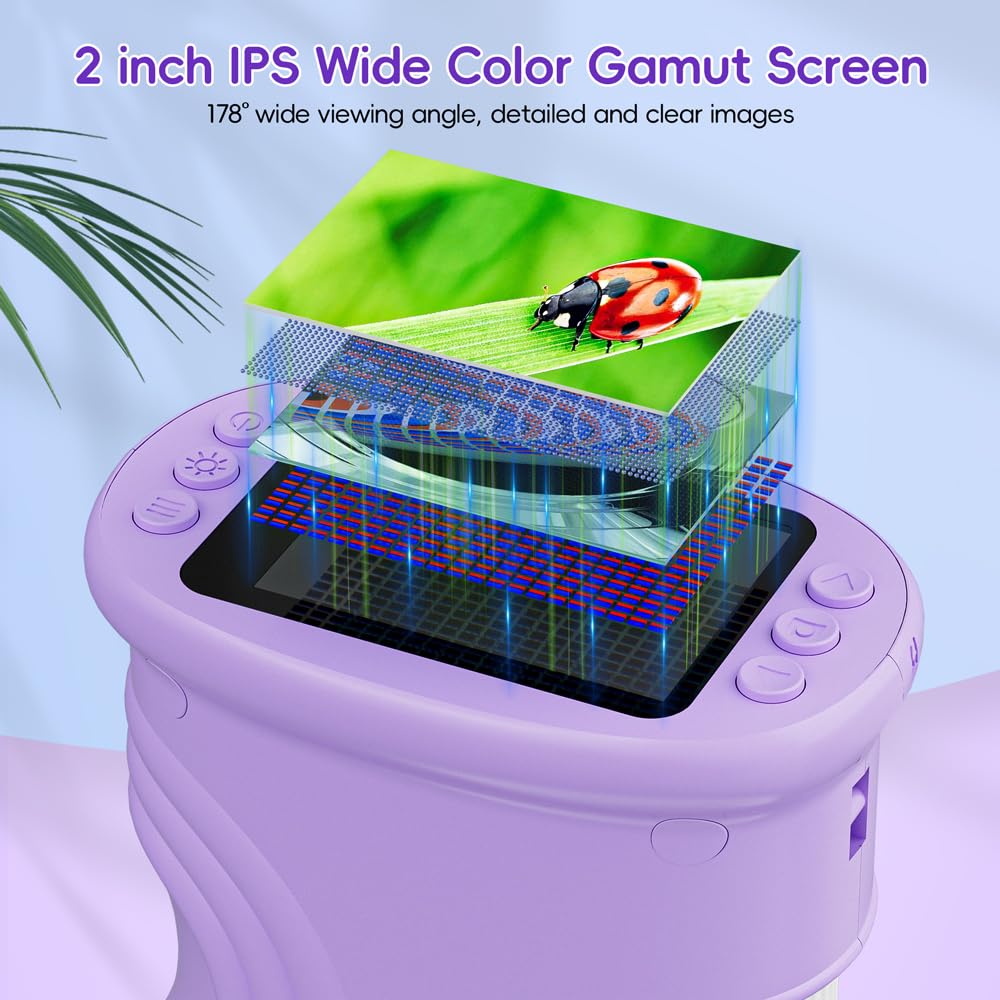 Temodu 1000X Kids' Digital Microscope with 2" Screen, Purple