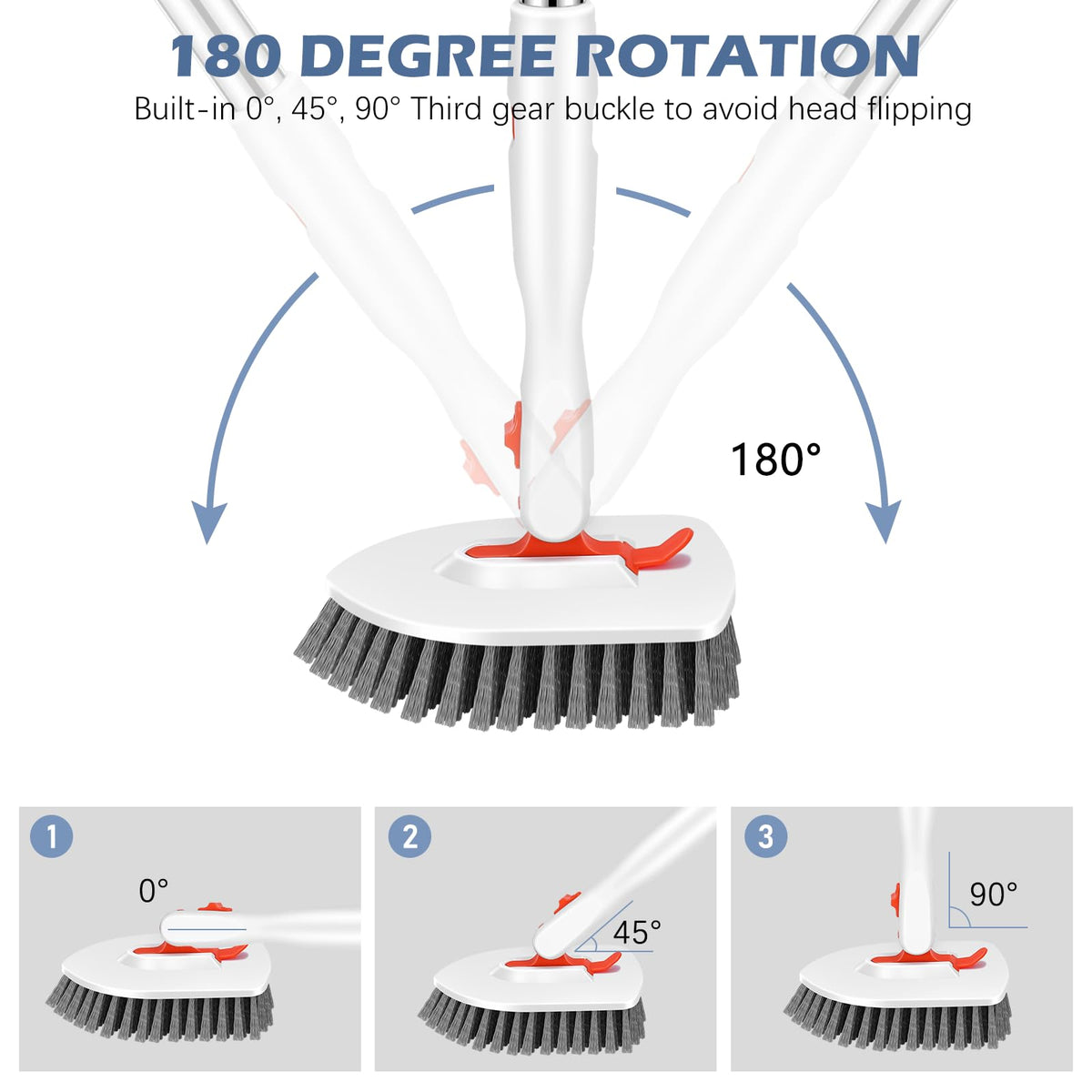 Setsail 3-In-1 Floor Scrub Brush, 52-inch Long Handle, 3 Brush Heads