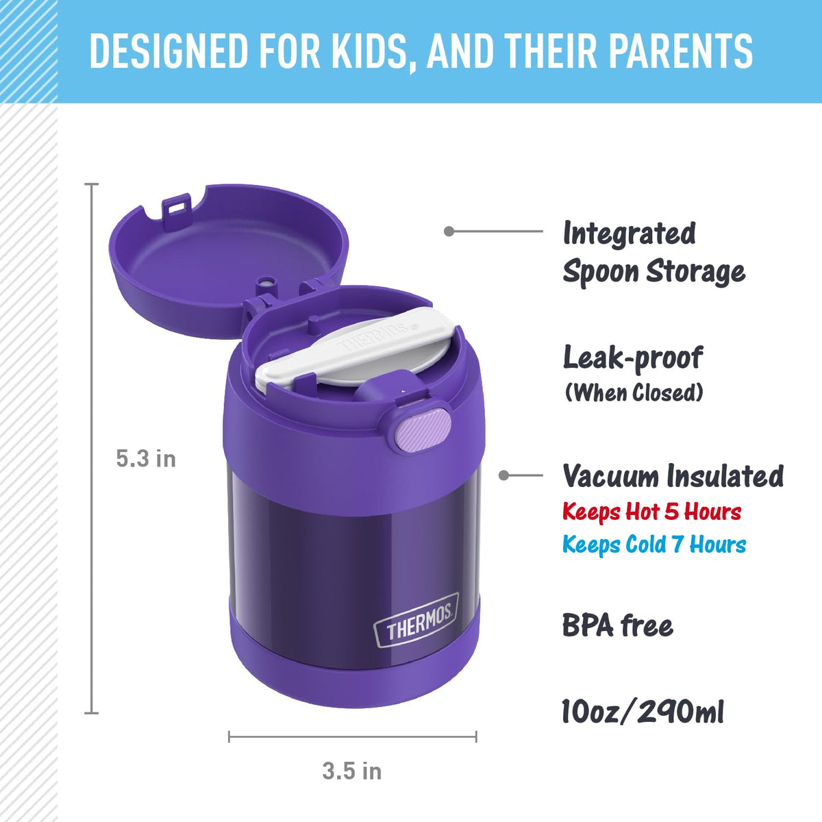 Thermos Funtainer Kids Food Jar with Spoon, 10oz, Purple