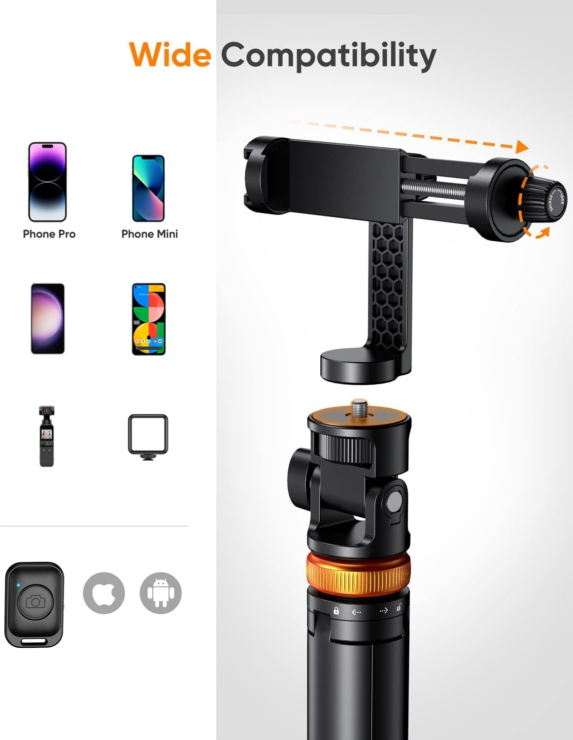 Eucos 62 Inch Phone Tripod with Remote and Selfie Stick