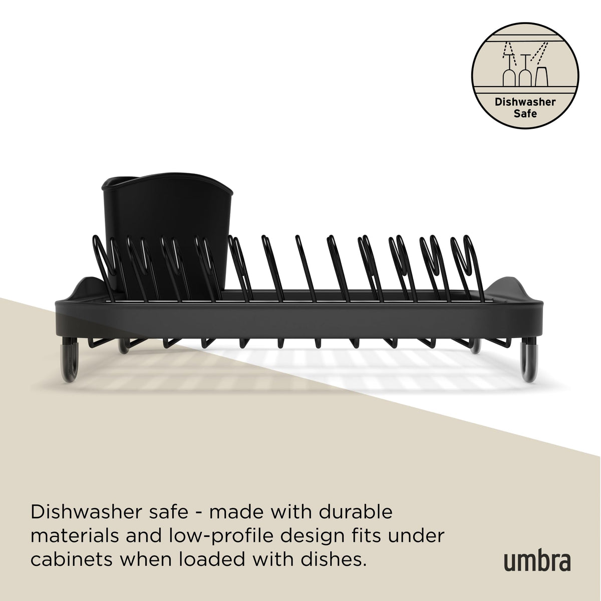 Umbra Sinkin Dish Drying Rack with Cutlery Holder, Standard, Black
