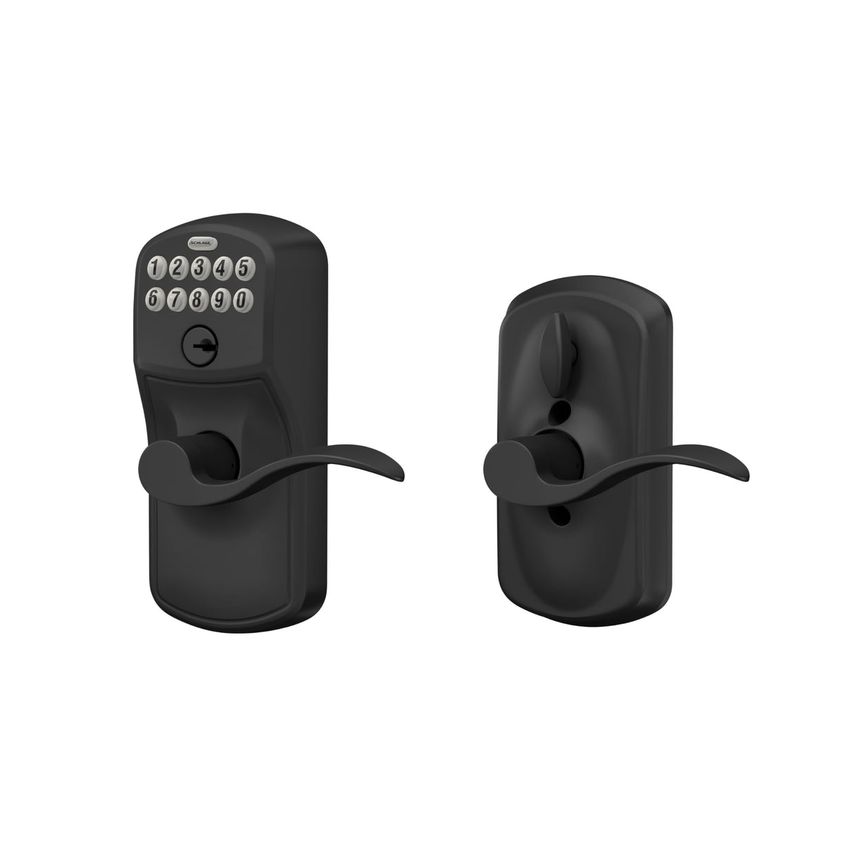 Schlage Electronic Keypad Lock, Lever Handle, Camelot, Matte Black