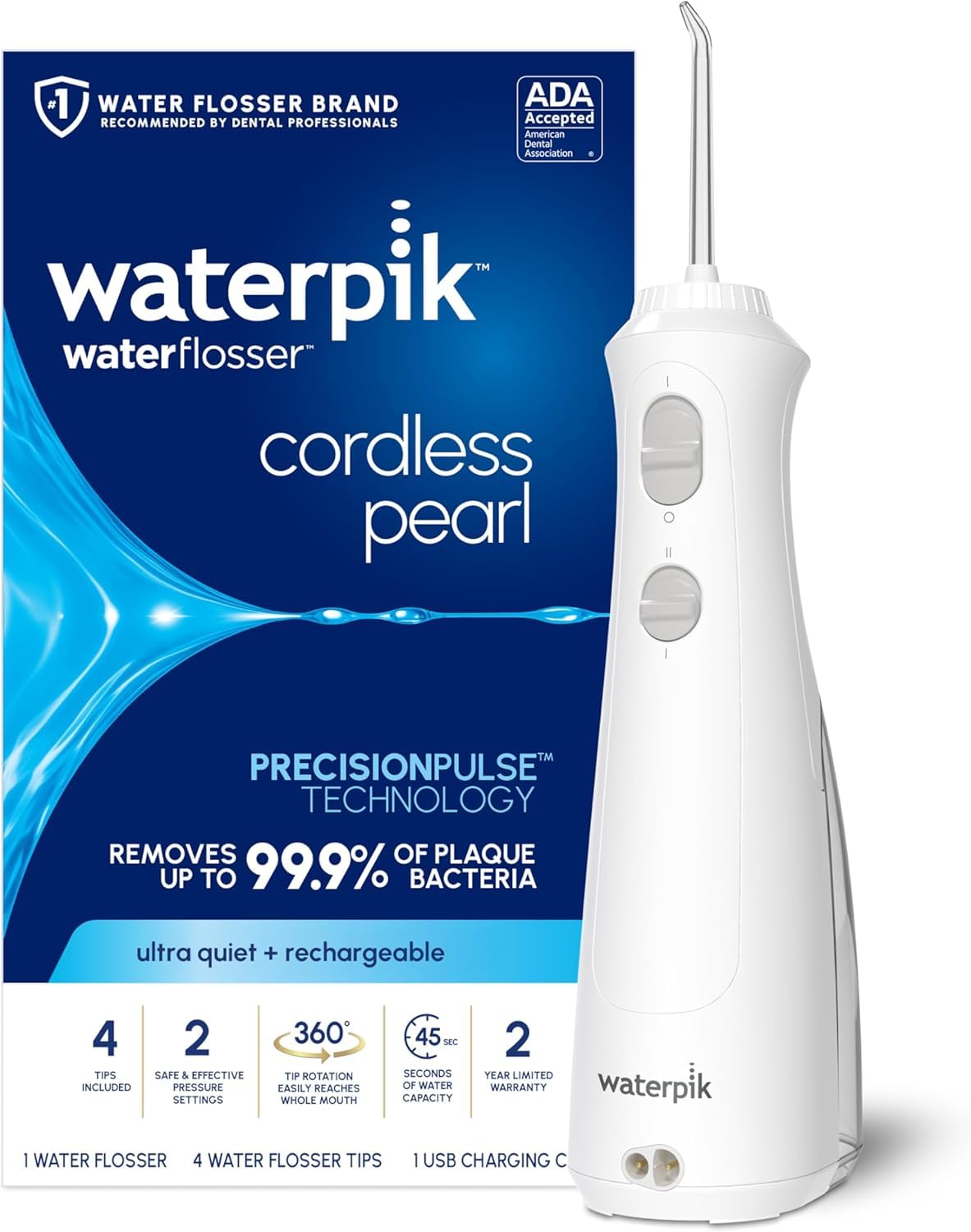 Waterpik Cordless Pearl Water Flosser, WF-13, White