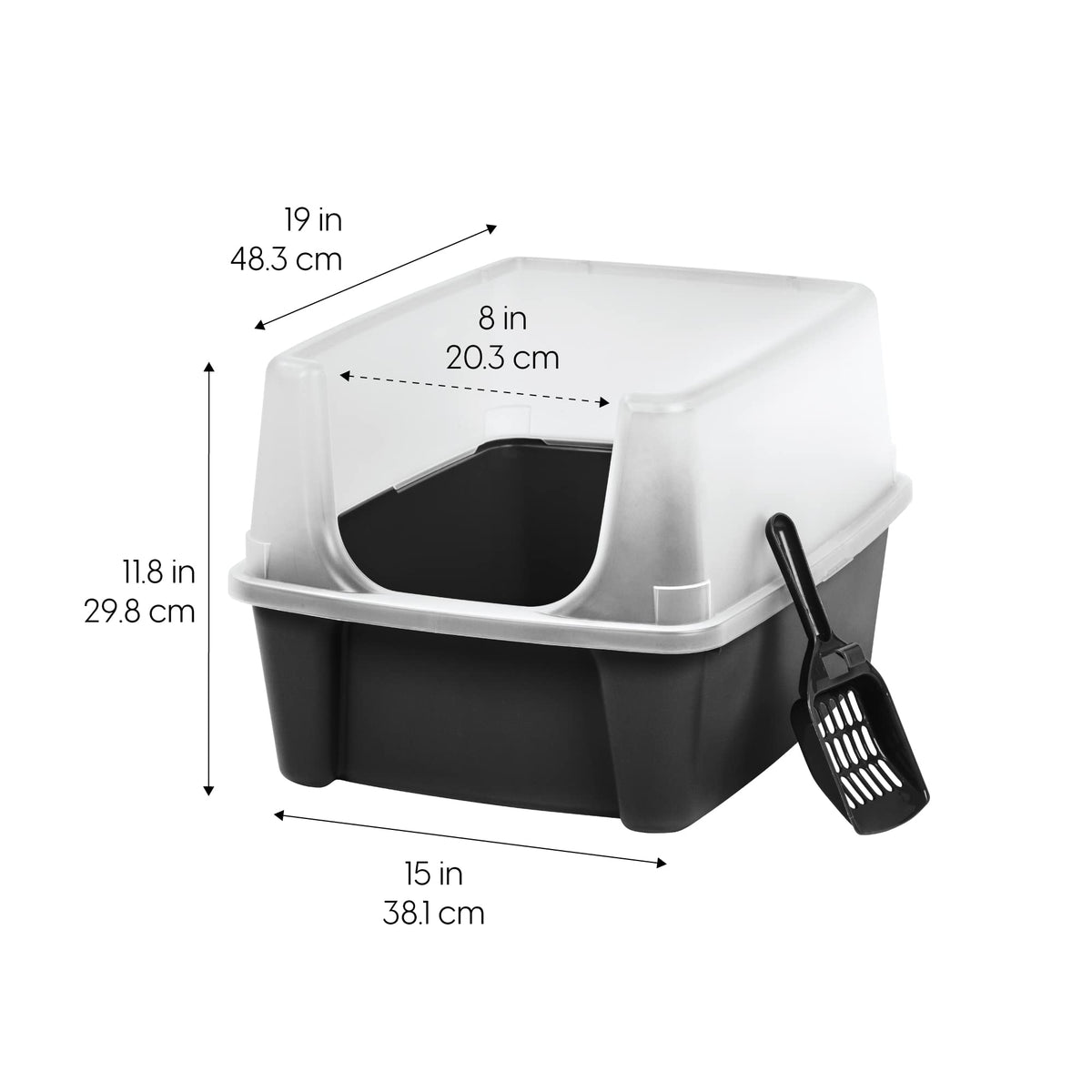 IRIS USA Large Open Top Cat Litter Box with Scoop, Black