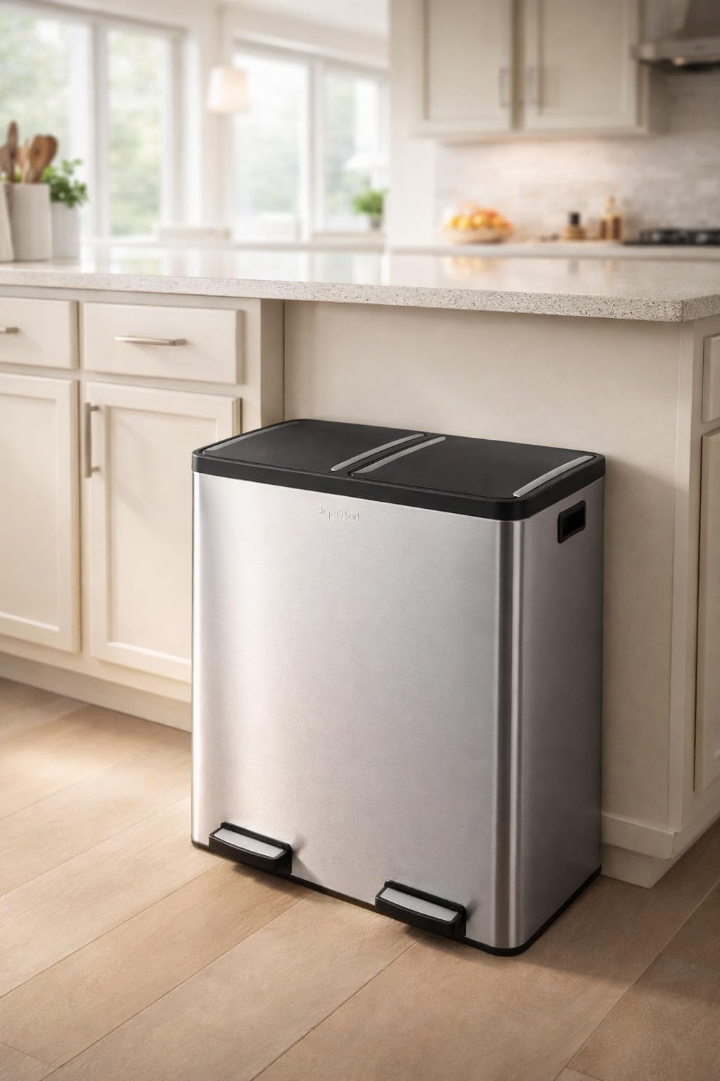 Step N' Sort Dual Trash and Recycling Bin, 18.5 Gallon, Silver
