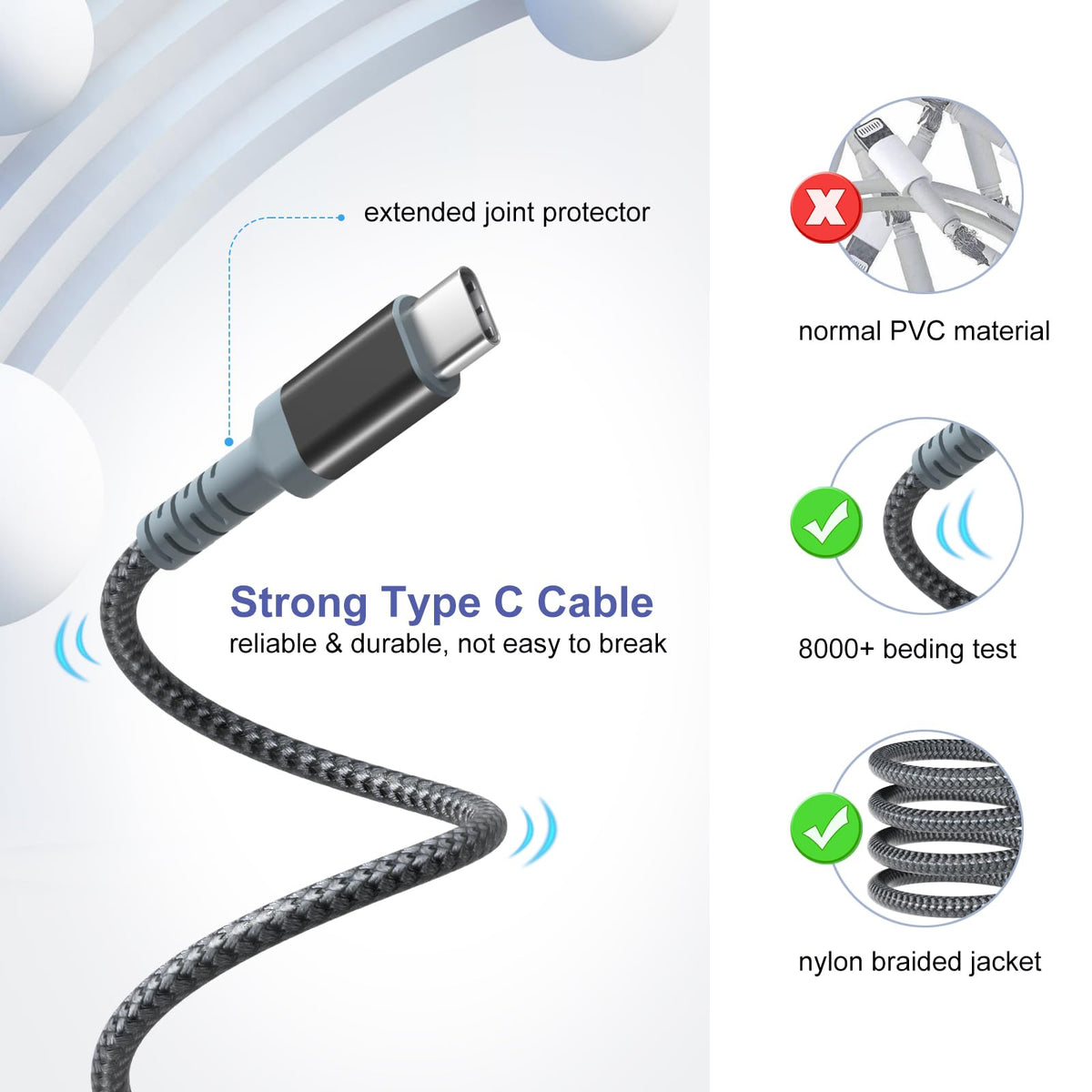 Excgood Fast Charger and USB-C Cable for Galaxy, 10ft, Black, 2 Pack
