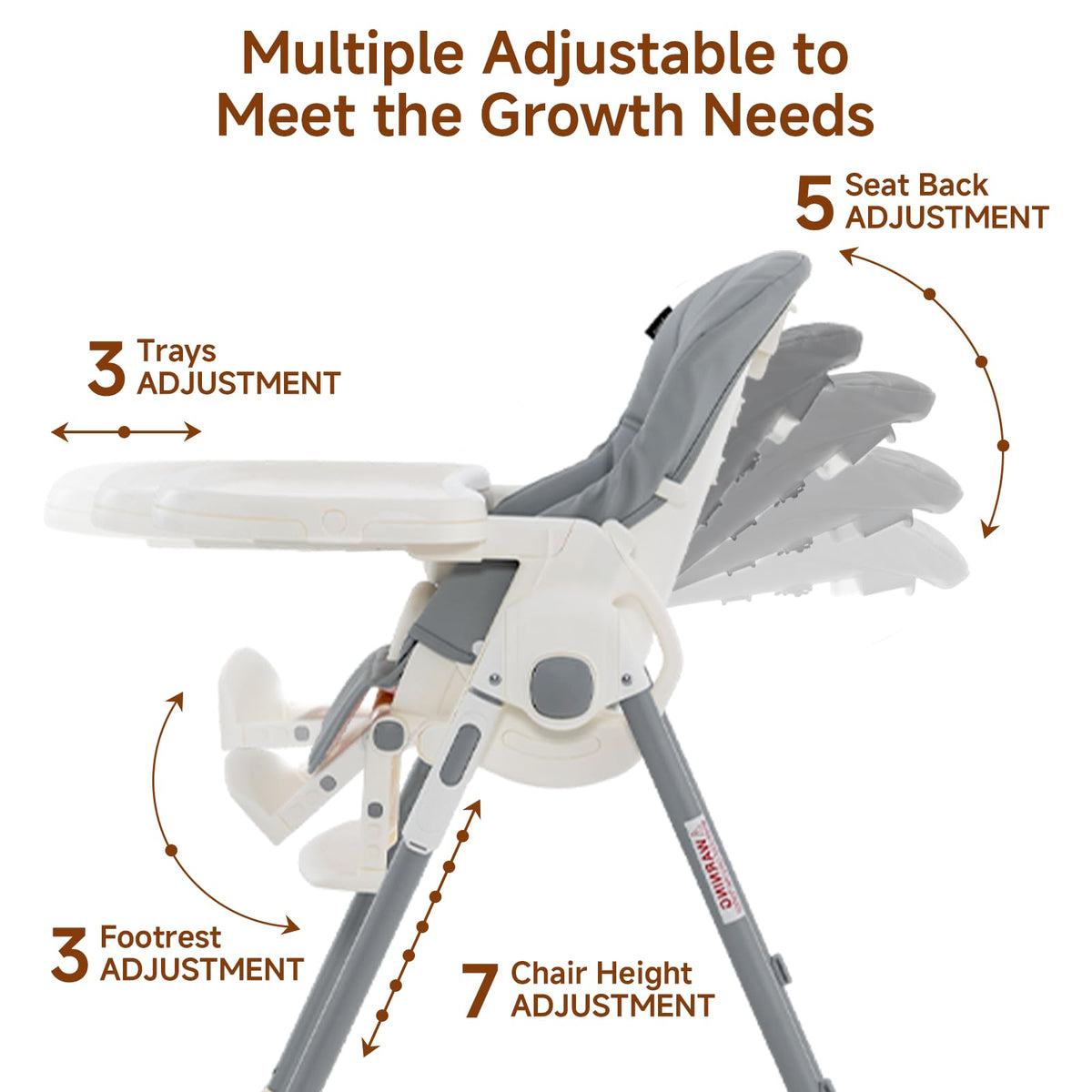 Infans Foldable High Chair for Babies and Toddlers, Grey