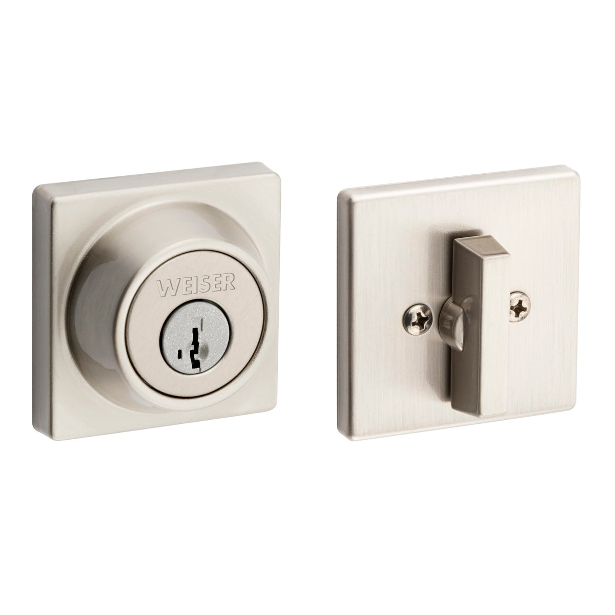 Weiser Elements Satin Nickel Square Deadbolt Lock, Grade 3