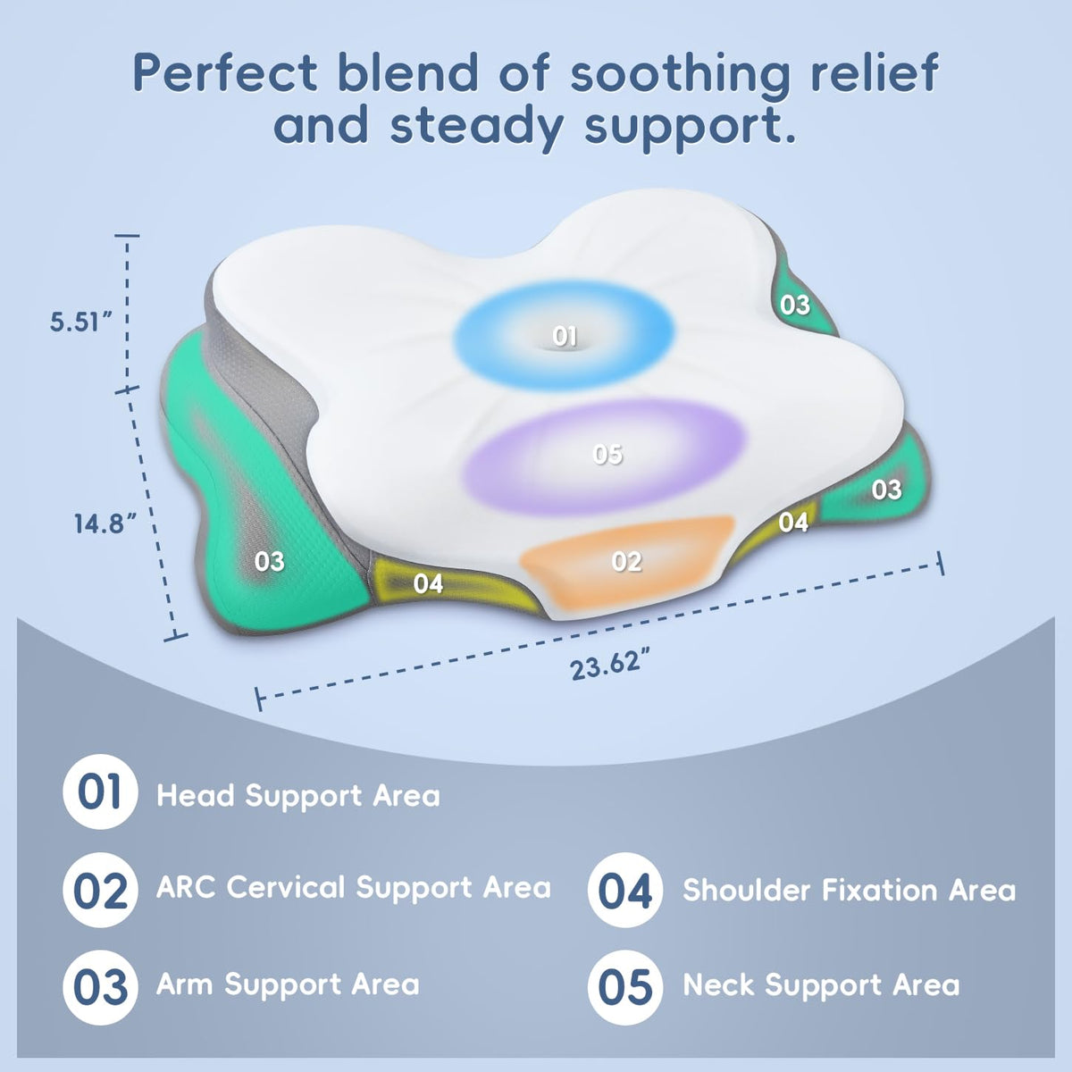 Snugup Ergonomic Cervical Memory Foam Neck Pillow, White