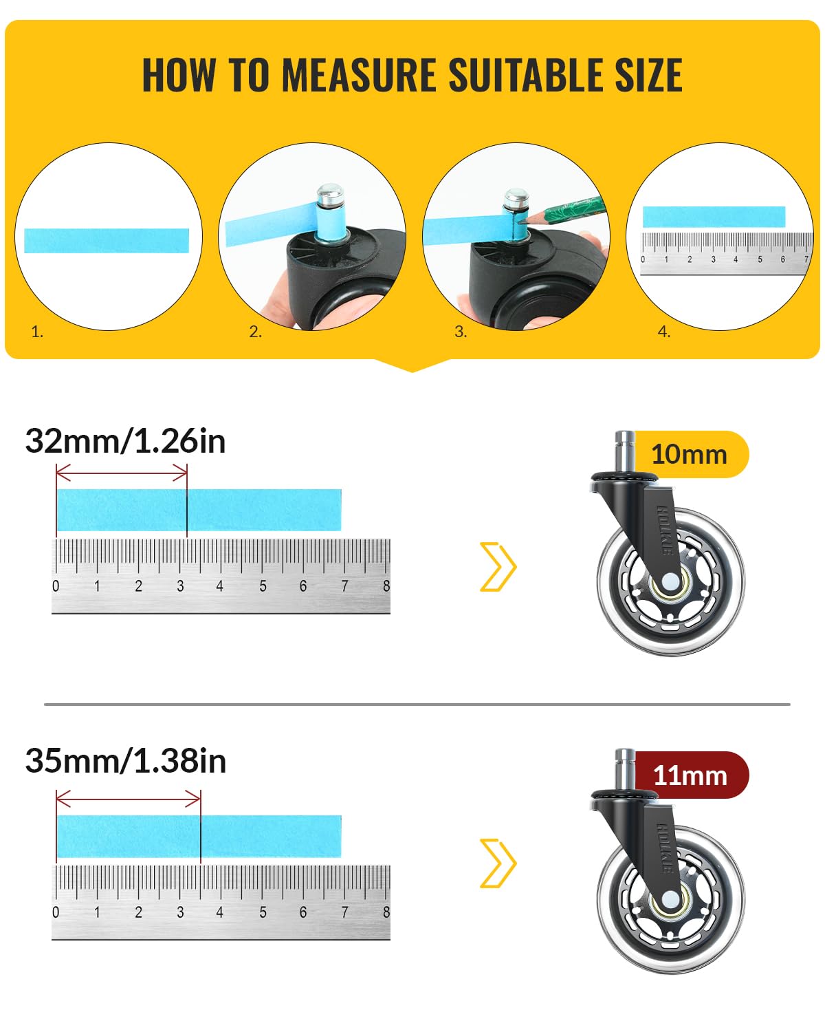 HOLKIE 3" Office Chair Caster Wheels