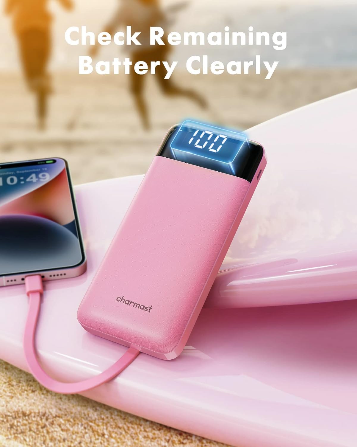 Charmast Power Bank with Built-In Cables, 10000mAh