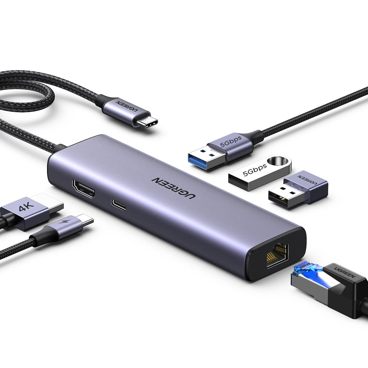 UGREEN Revodok 6-in-1 USB C Hub, Ethernet, 4K@30Hz HDMI, 100W PD