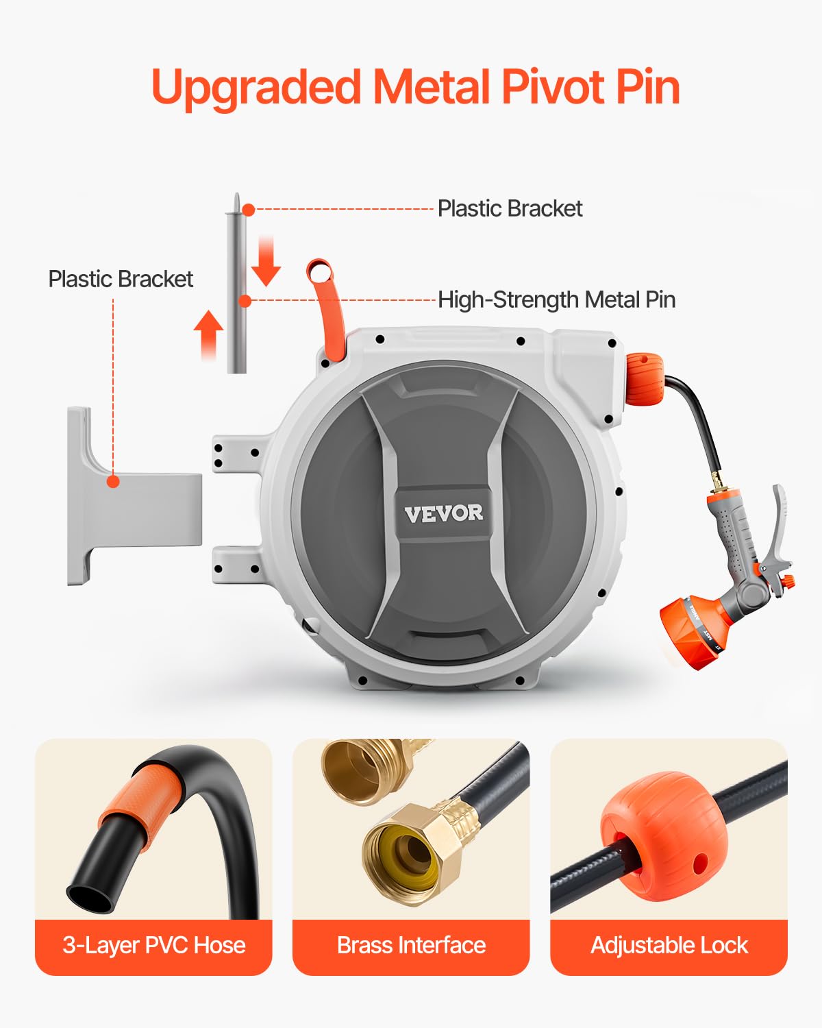 VEVOR Retractable Wall Mounted Garden Hose Reel, 1/2 Inch x 84 ft