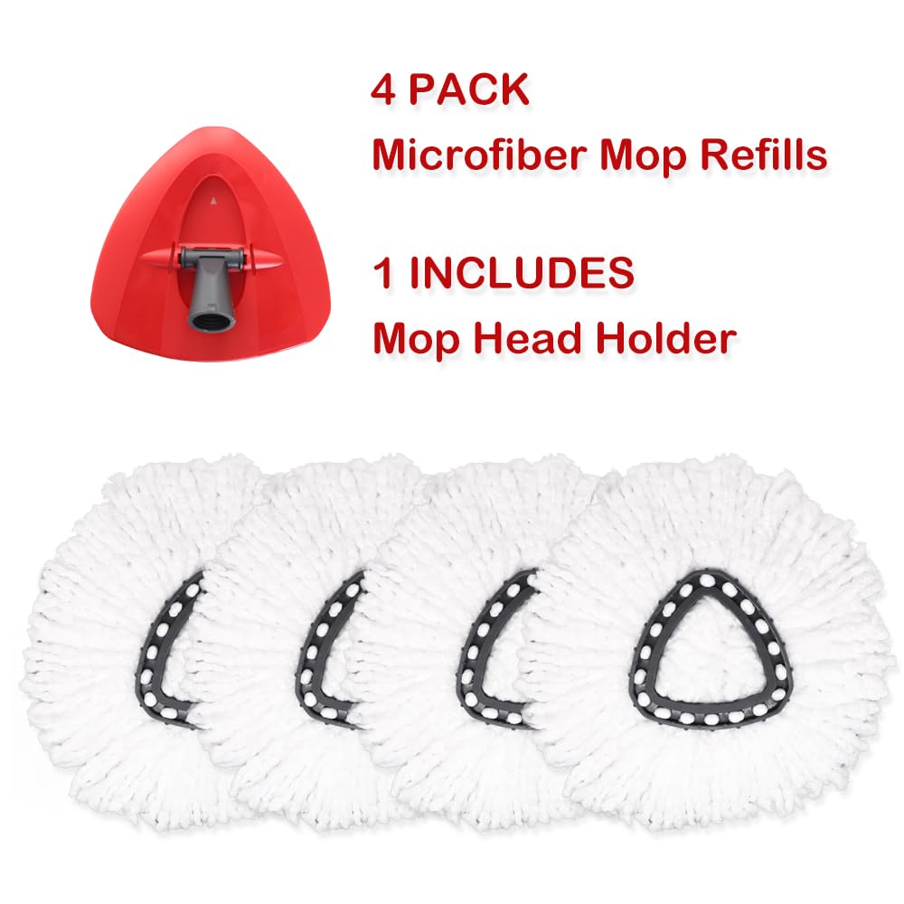 Spin Mop Head Refills, 4 Pieces with Mop Holder, White