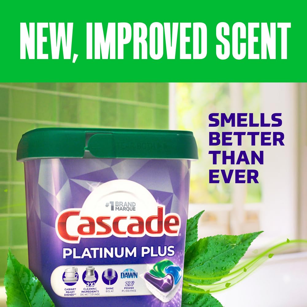 Cascade Platinum Plus Dishwasher Detergent Pods, Lemon, 51 Count