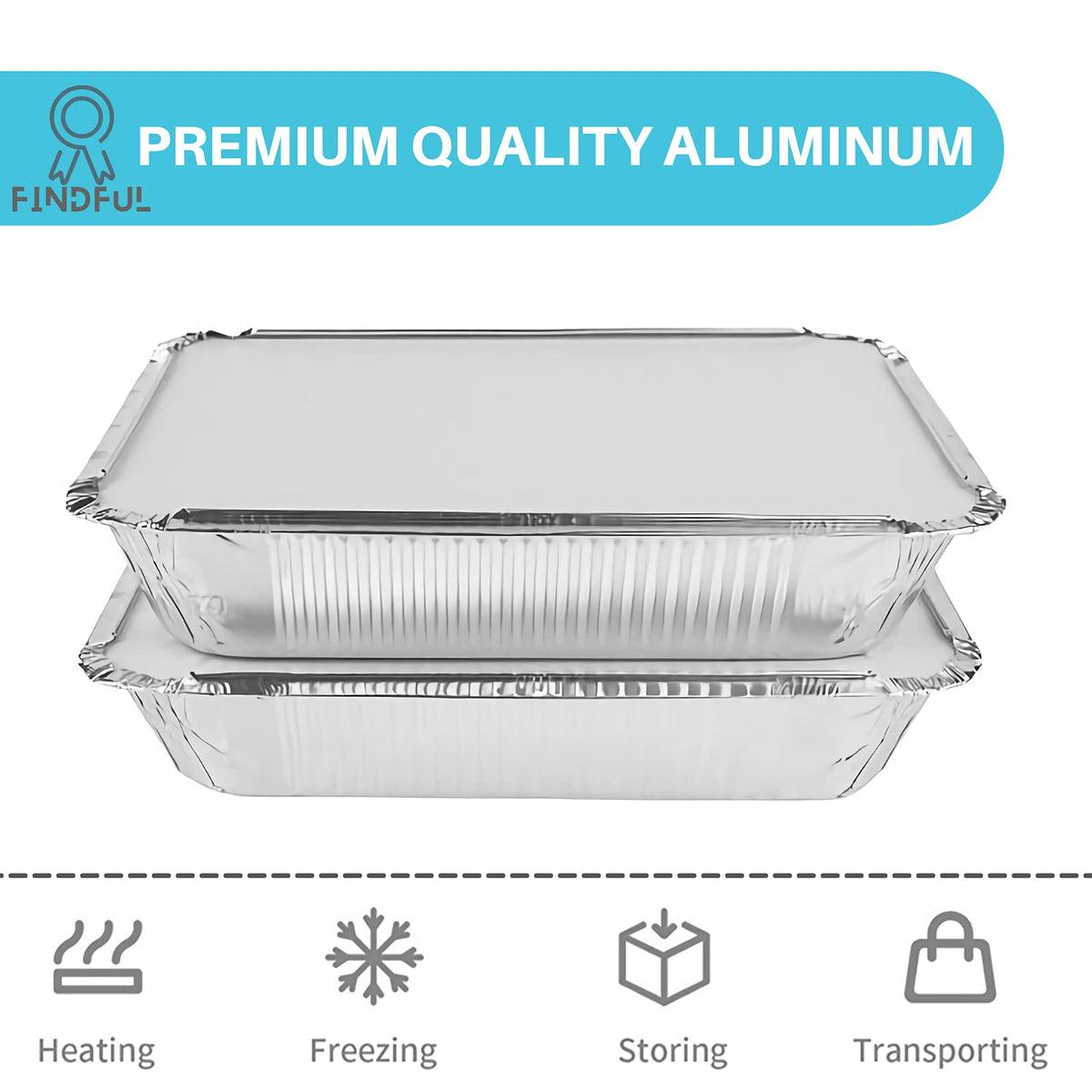 Aluminum Foil Pans with Lids, 50-Pack, 8.5" x 6", 2.25 LB Capacity
