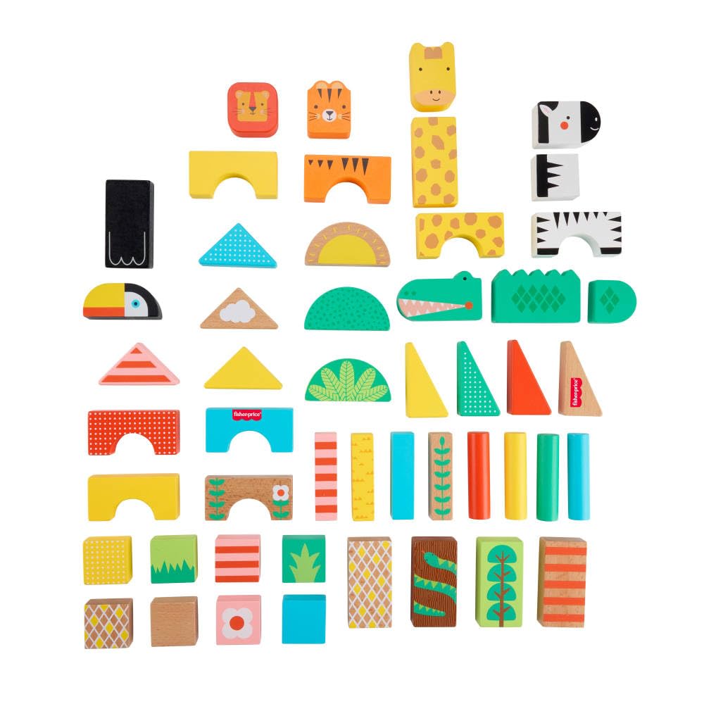 Fisher-Price Wooden Jungle Blocks, 50-Piece Building Set