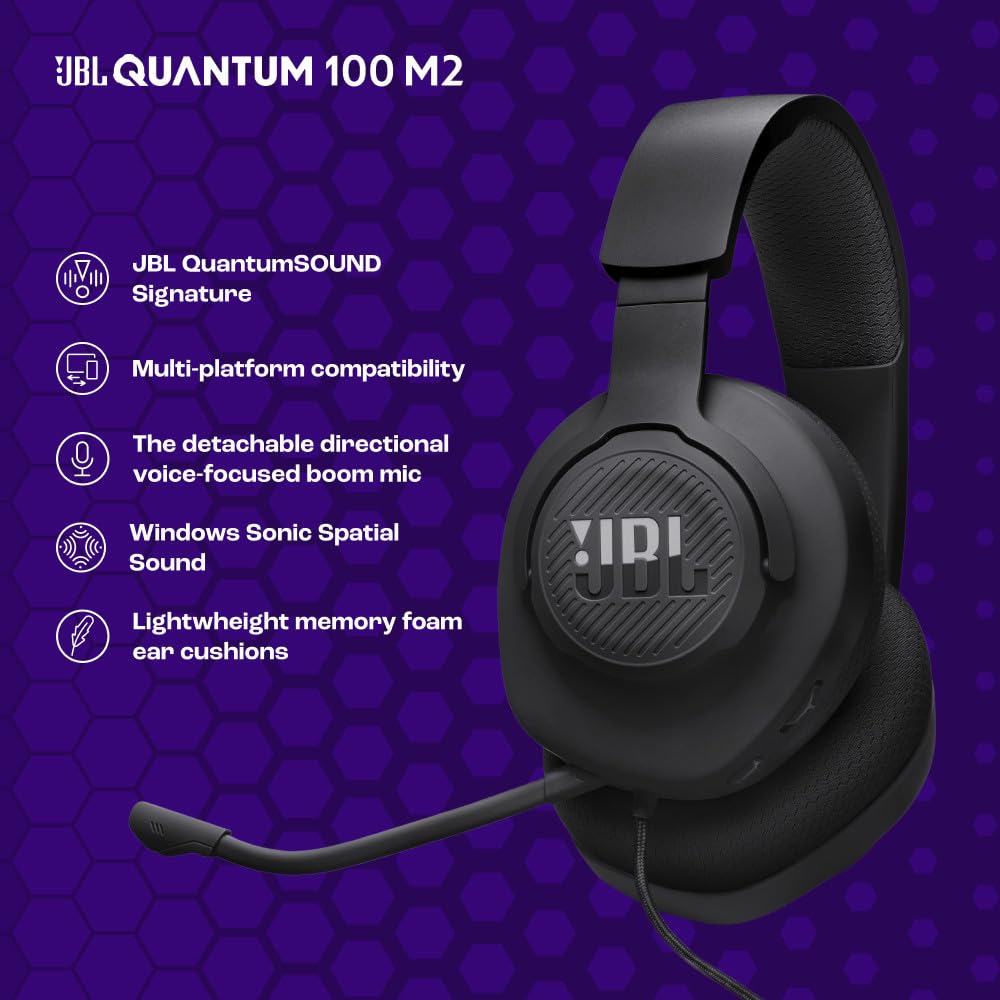 JBL Quantum 100M2 Wired Gaming Headset, Black
