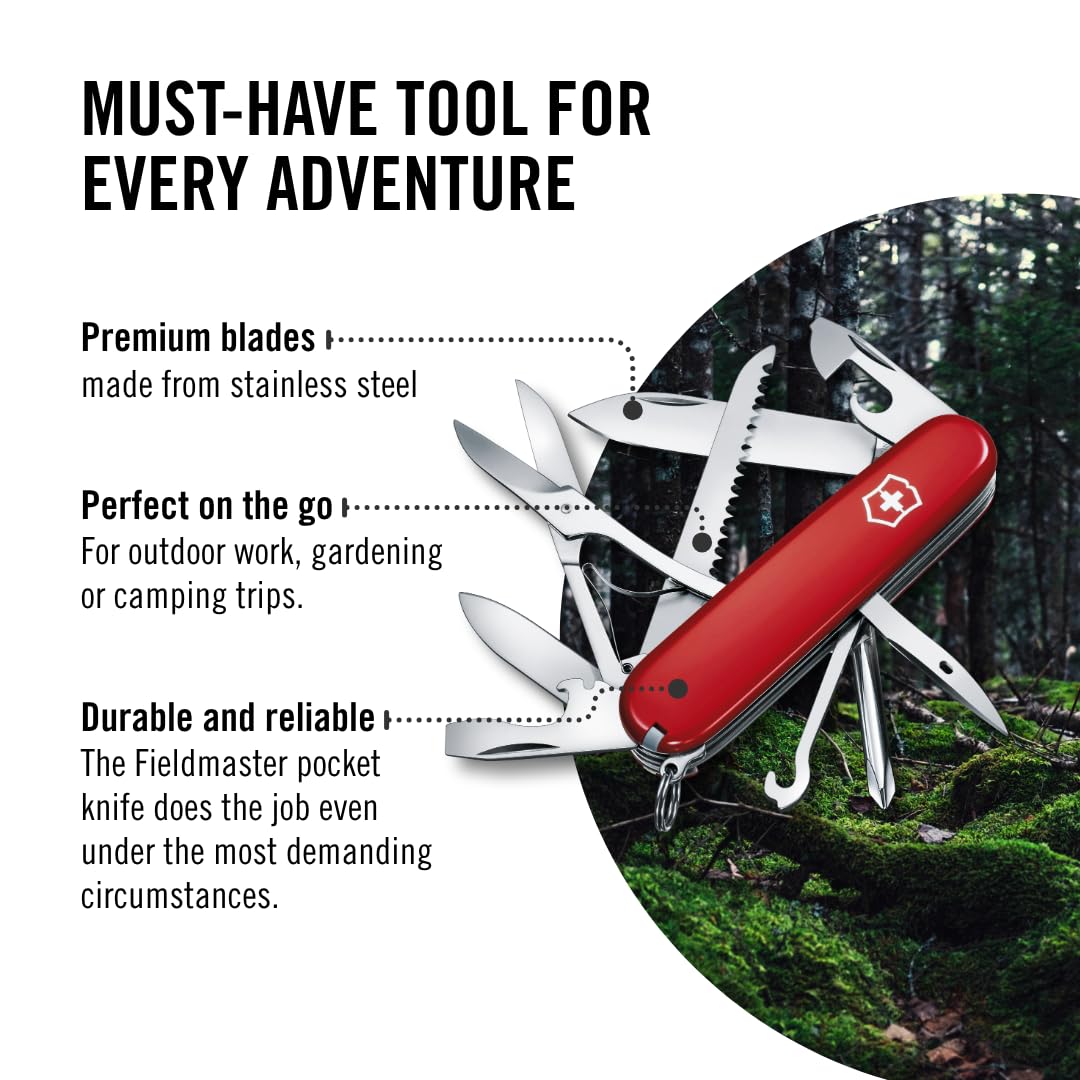 Victorinox Fieldmaster 15-Function Swiss Army Pocket Knife, Red