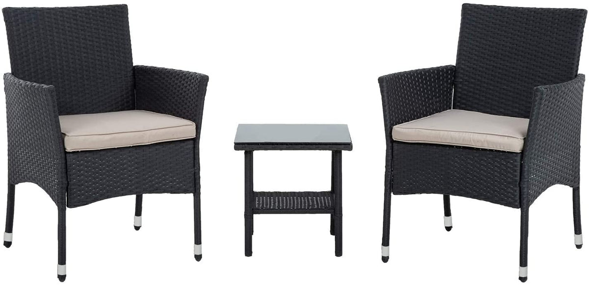 FDW Wicker Patio Furniture 3 Piece Bistro Set, Black