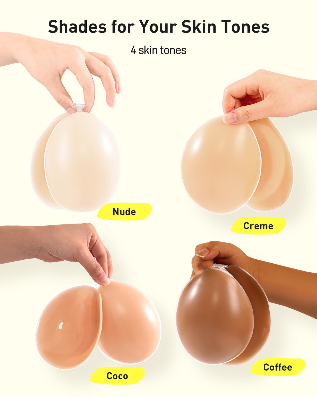 Niidor Strapless Adhesive Silicone Bra with Nipple Covers, Crème, A