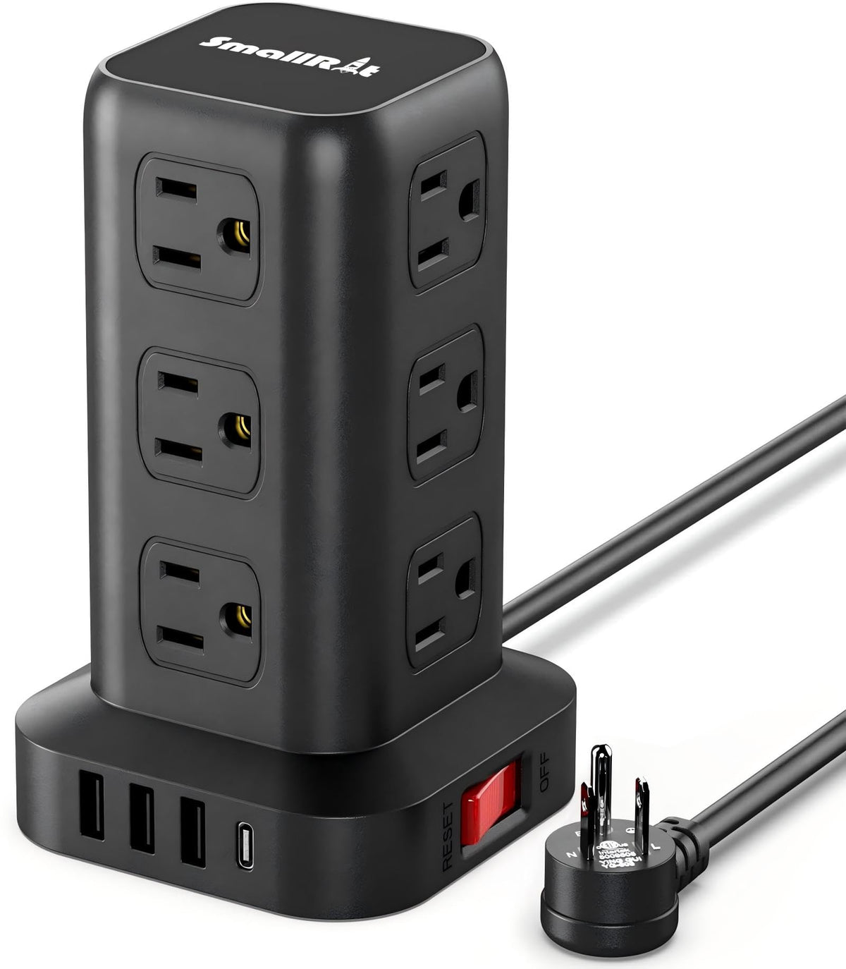 SMALLRT Tower Power Bar with 4 USB, 6.5 ft, Black