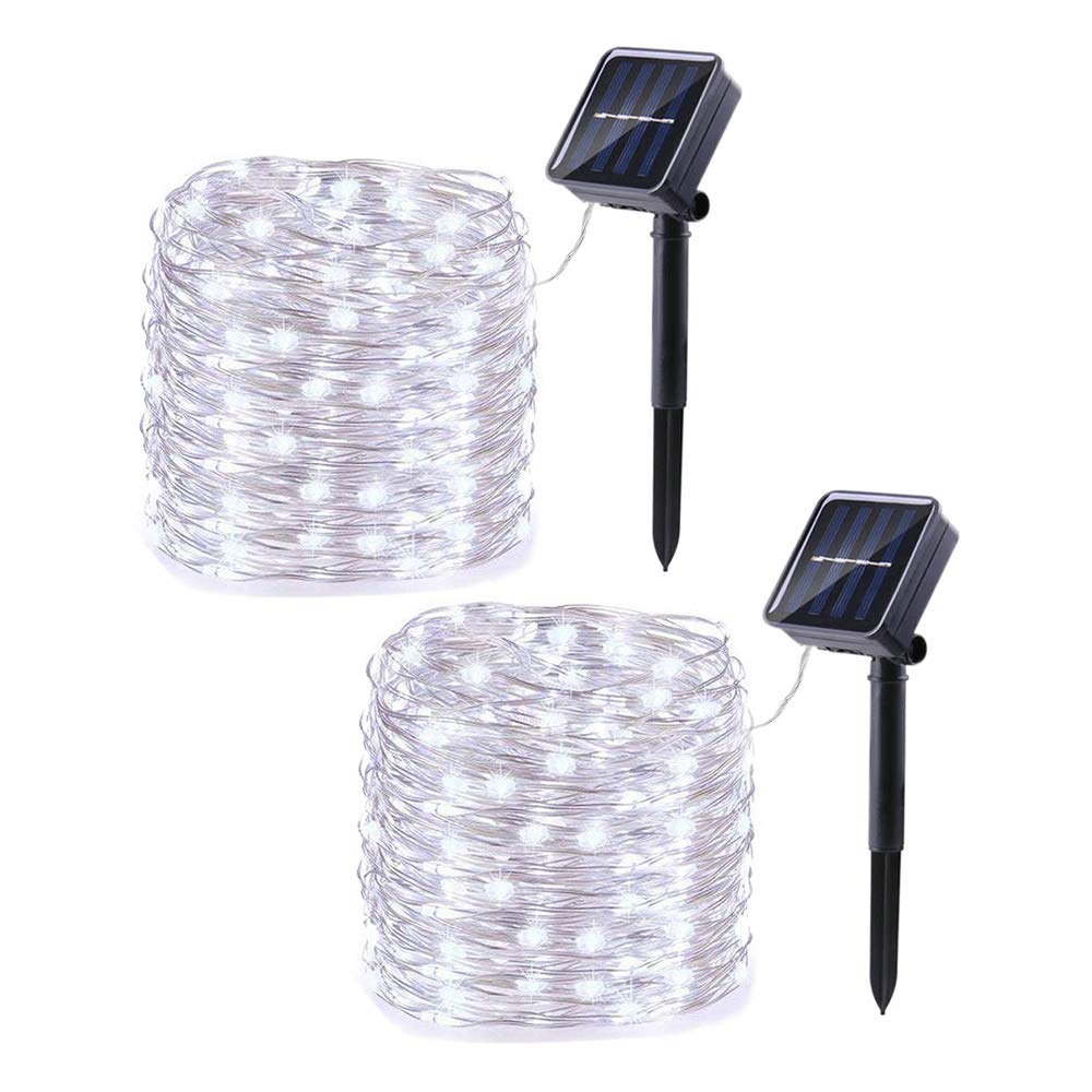 Lomotech Solar Fairy String Lights, 66 ft Total, White (2 Pack)