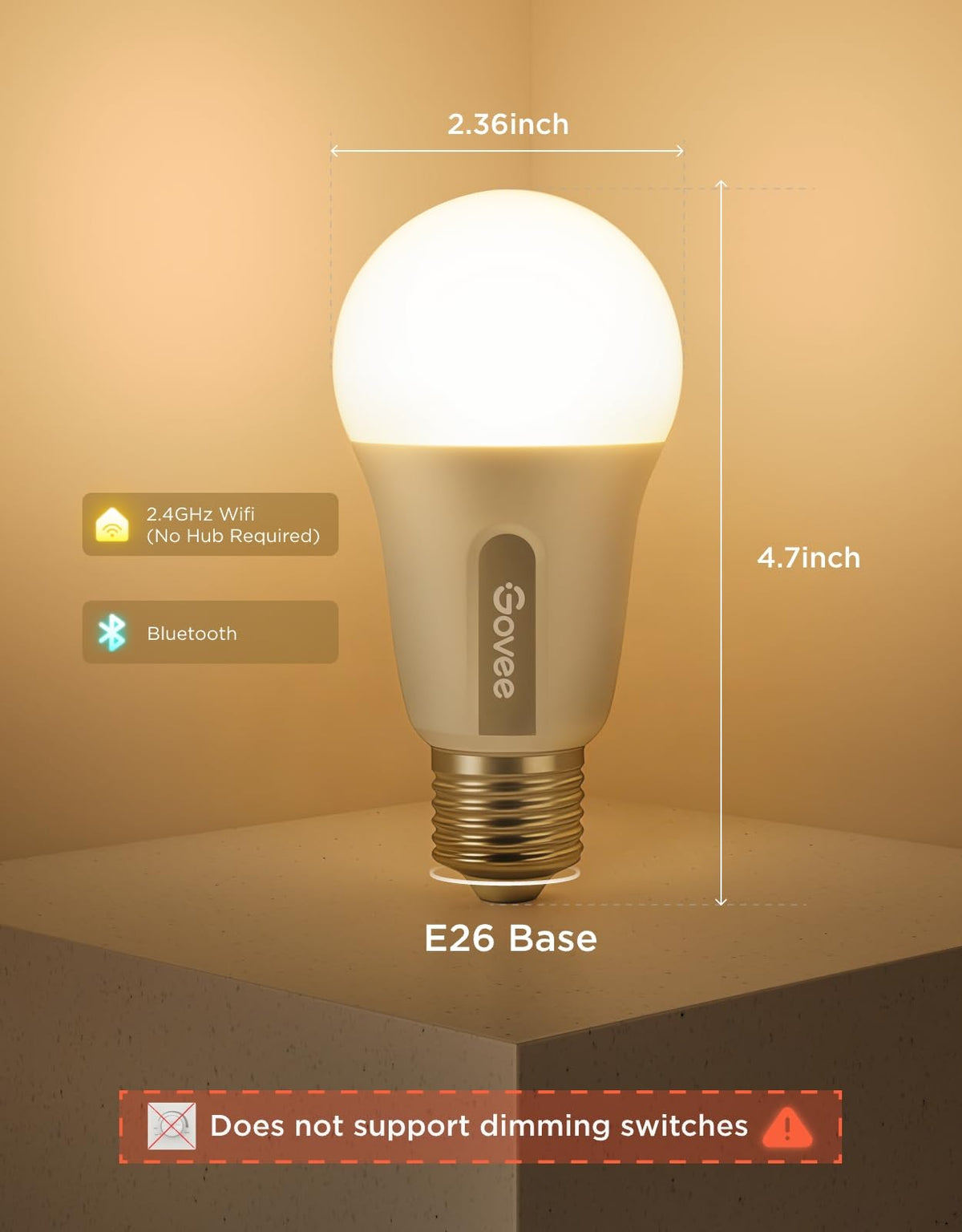 Govee Smart LED Light Bulbs, A19, 800 Lumens, Matter, 4-Pack