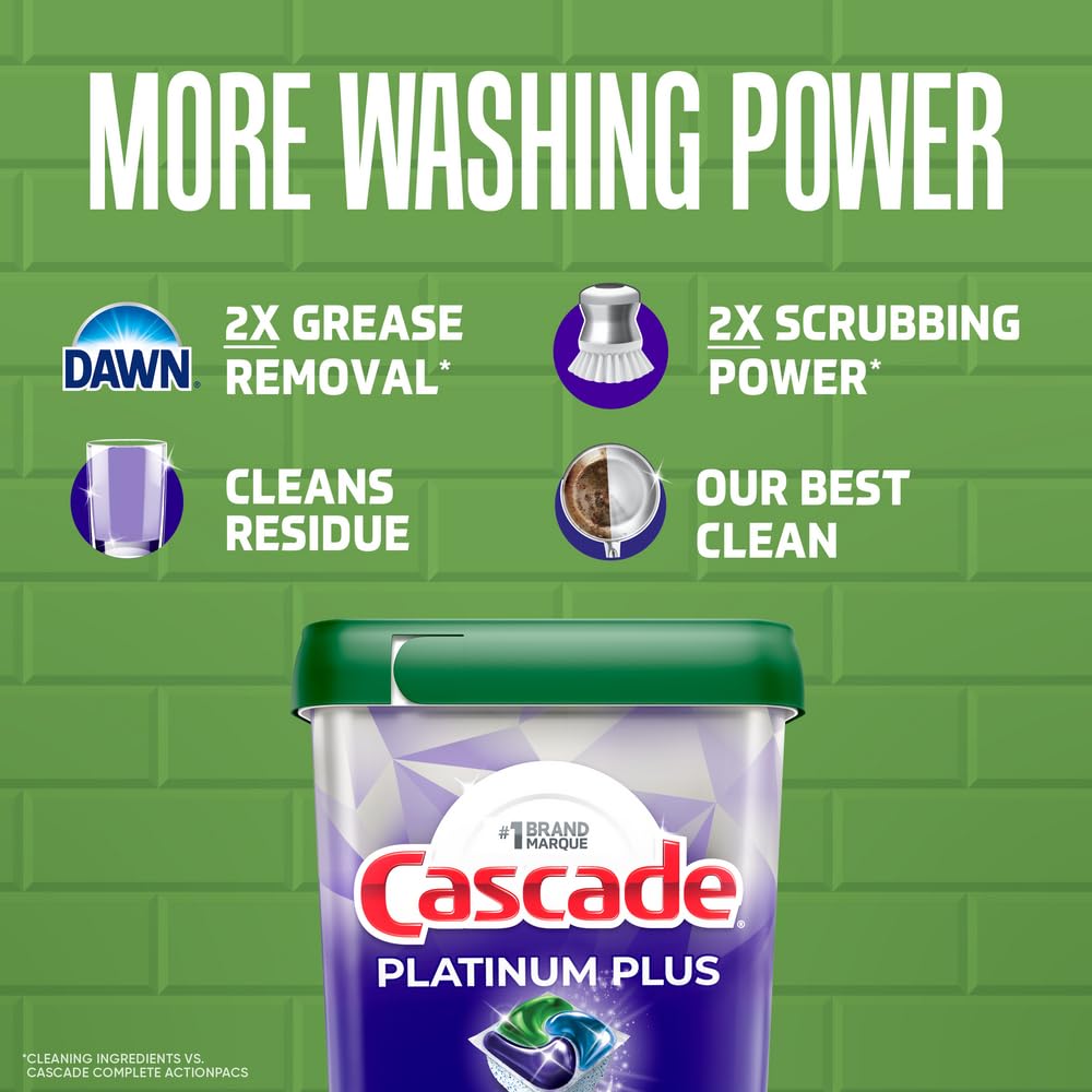 Cascade Platinum Plus Dishwasher Detergent Pods, Lemon, 51 Count