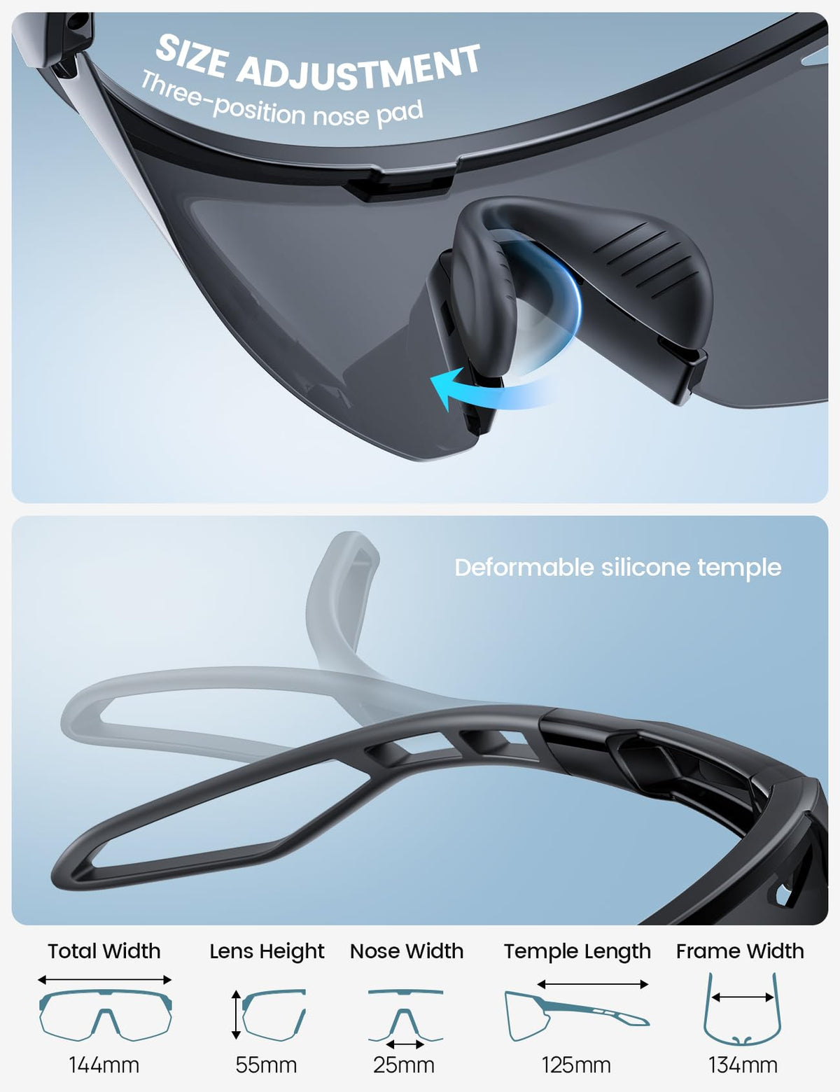 Lamicall Polarized Sports Sunglasses, Black Frame, Grey Lens