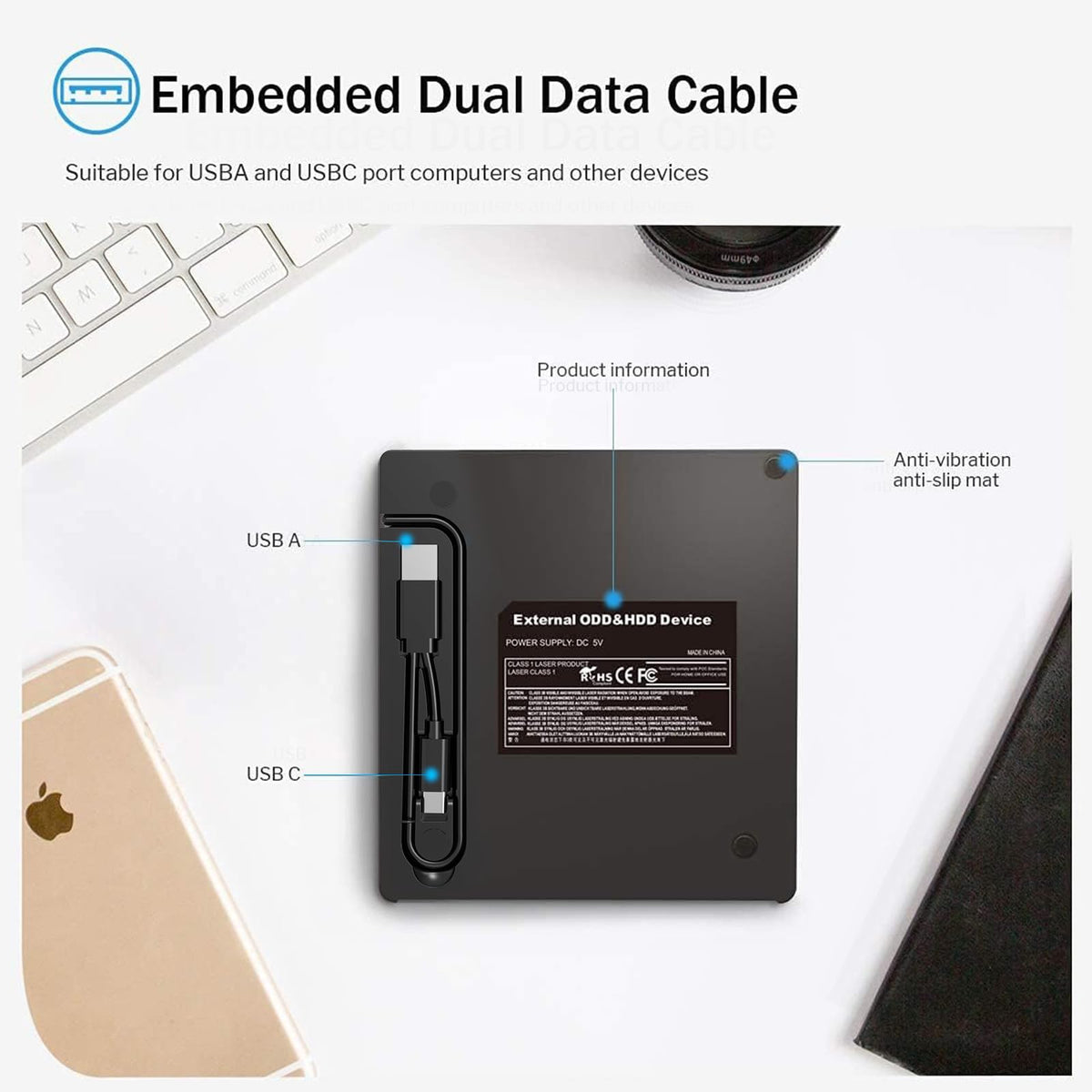 ORIGBELIE External USB 3.0/Type-C CD/DVD Drive