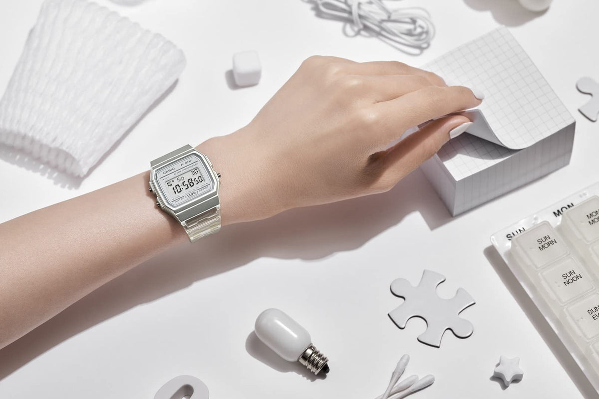 Casio Quartz Watch with Resin Strap, Clear, F-91WS-7CF