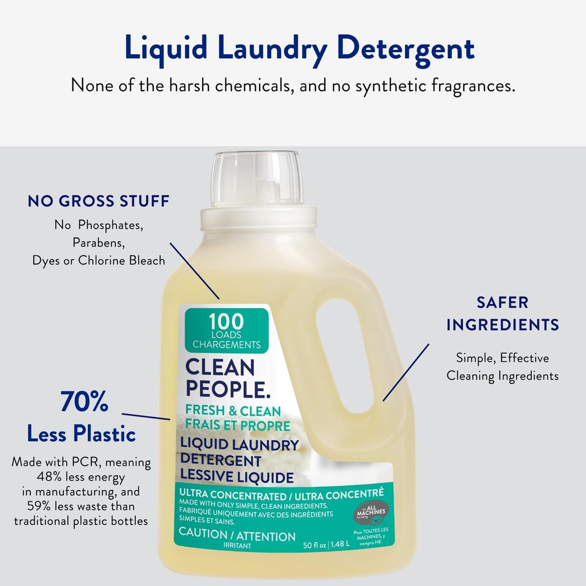 The Clean People Liquid Laundry Detergent, Fresh Scent, 50 Fl Oz