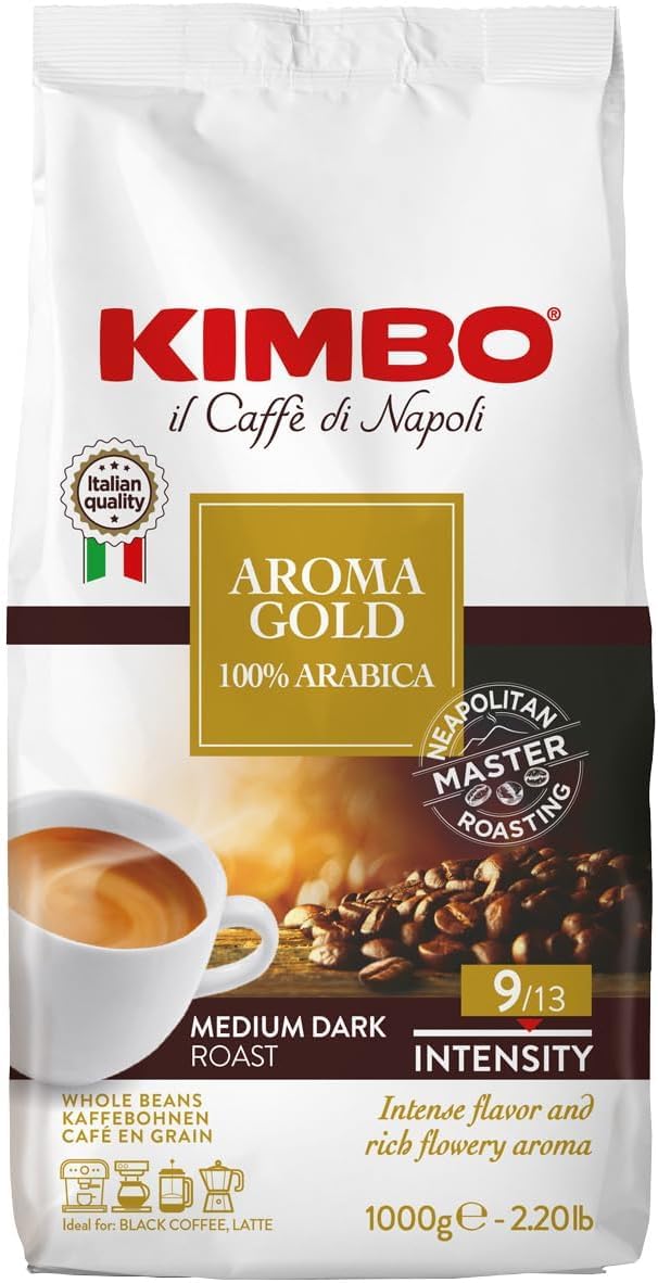 Kimbo Aroma Gold Whole Bean Espresso Coffee, 100% Arabica, 1 kg