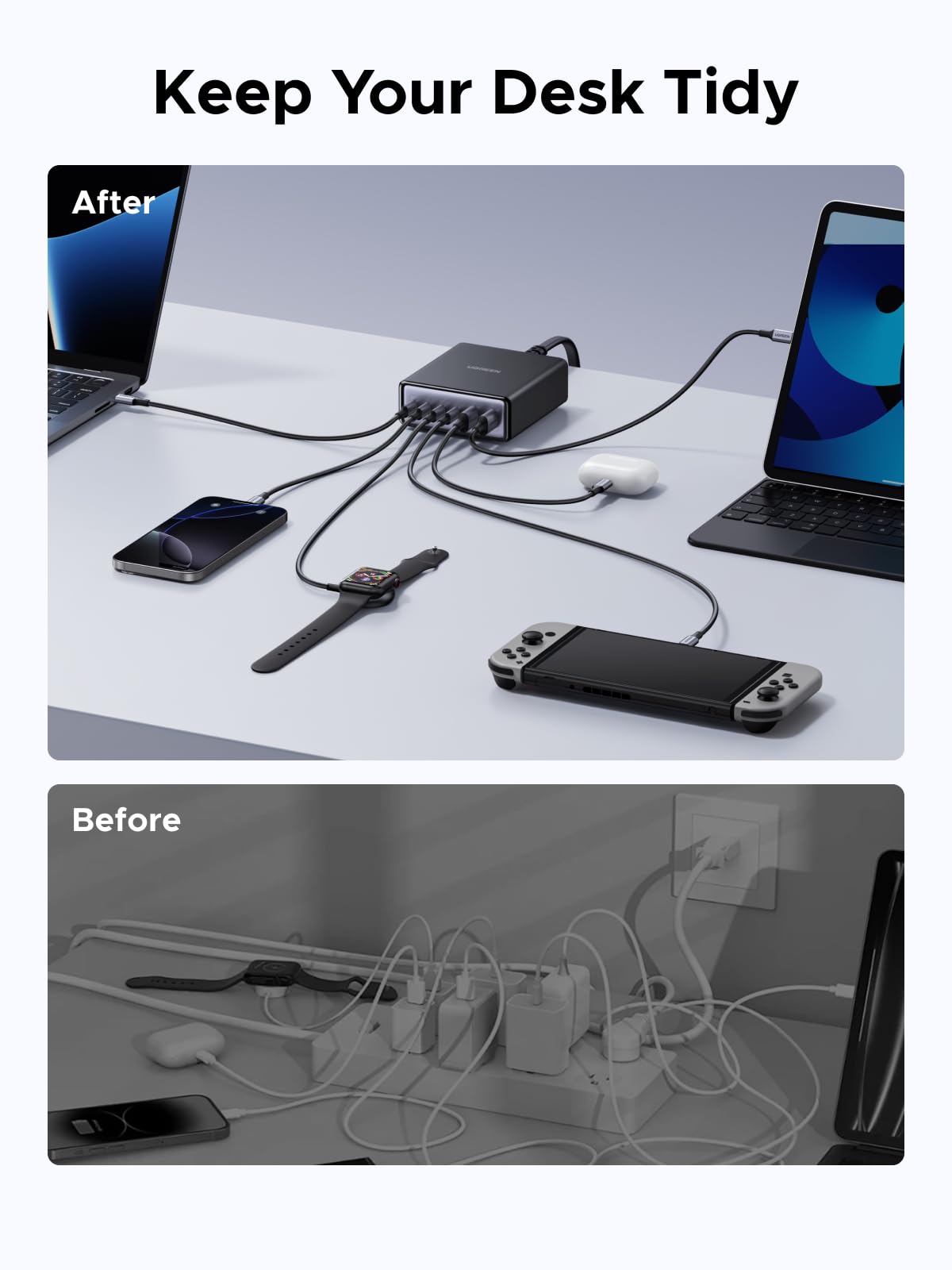 UGREEN 100W 6-Port GaN USB C Charging Station, 4 USB C, 2 USB A