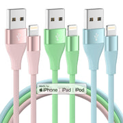 Bkayp iPhone Lightning Cable, 10 FT, 3 Pack, Multi Color
