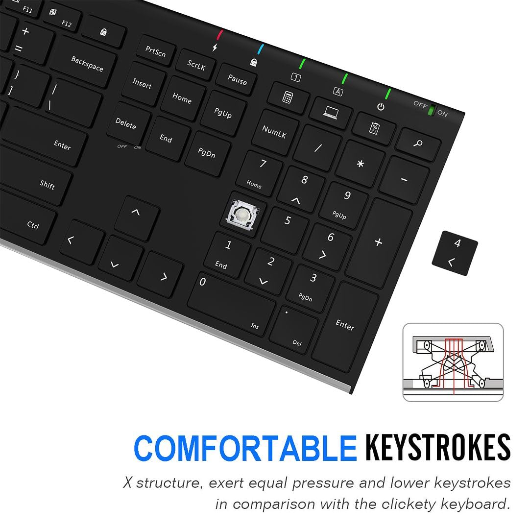 Arteck 2.4G Wireless Slim Stainless Steel Keyboard with Numeric Keypad