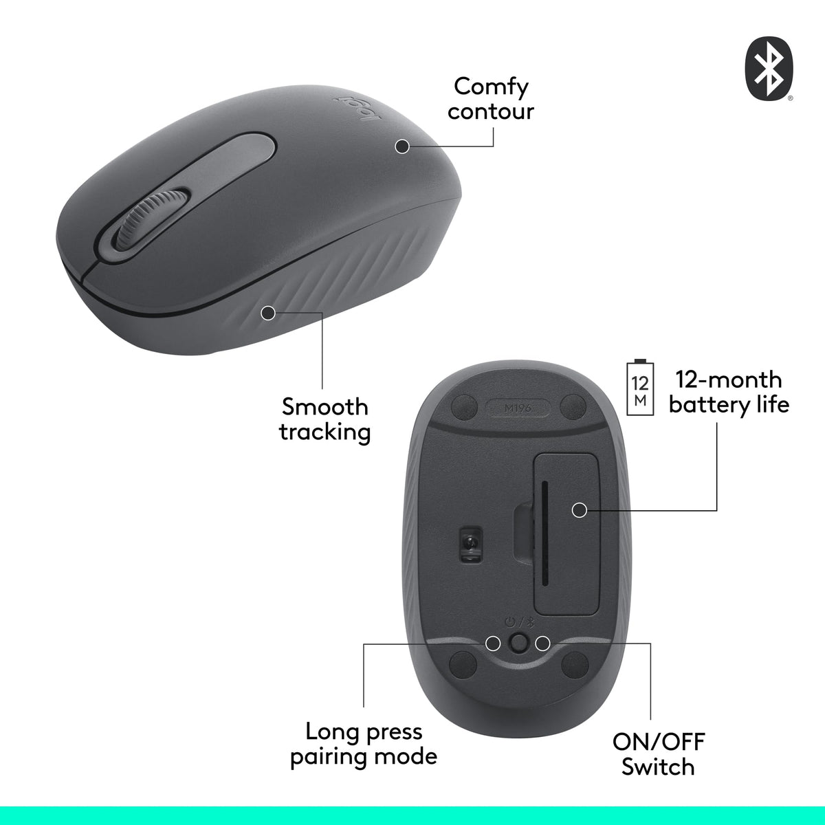 Logitech M196 Bluetooth Wireless Mouse, Graphite