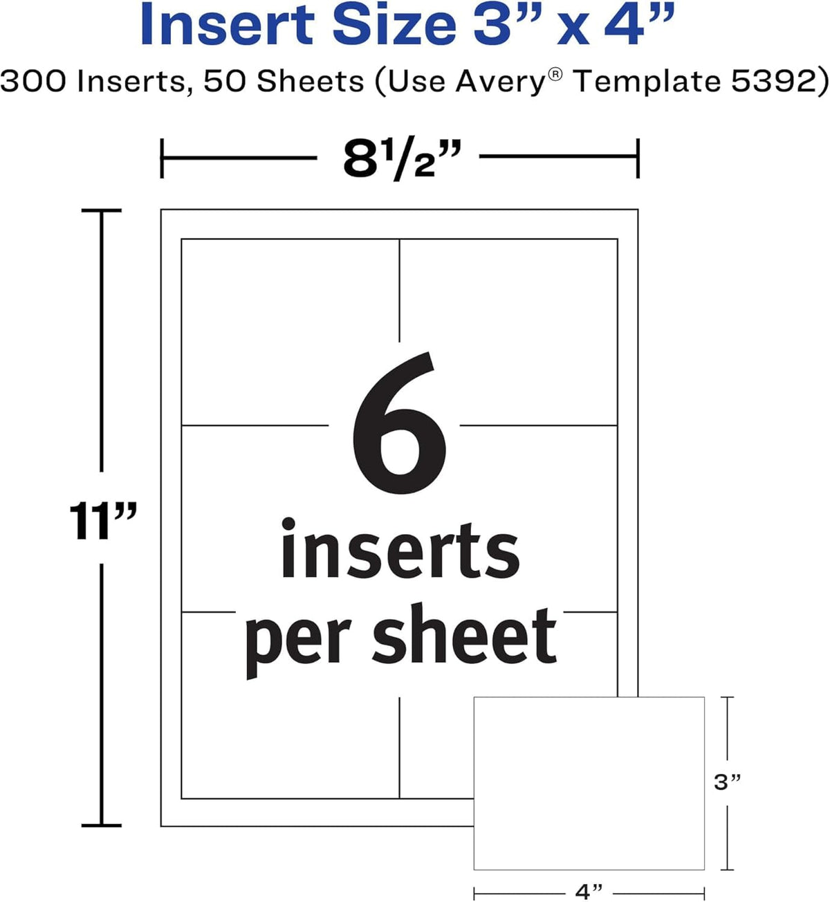 Avery Name Badge Inserts, 3" x 4", 300 Count, White (5392)
