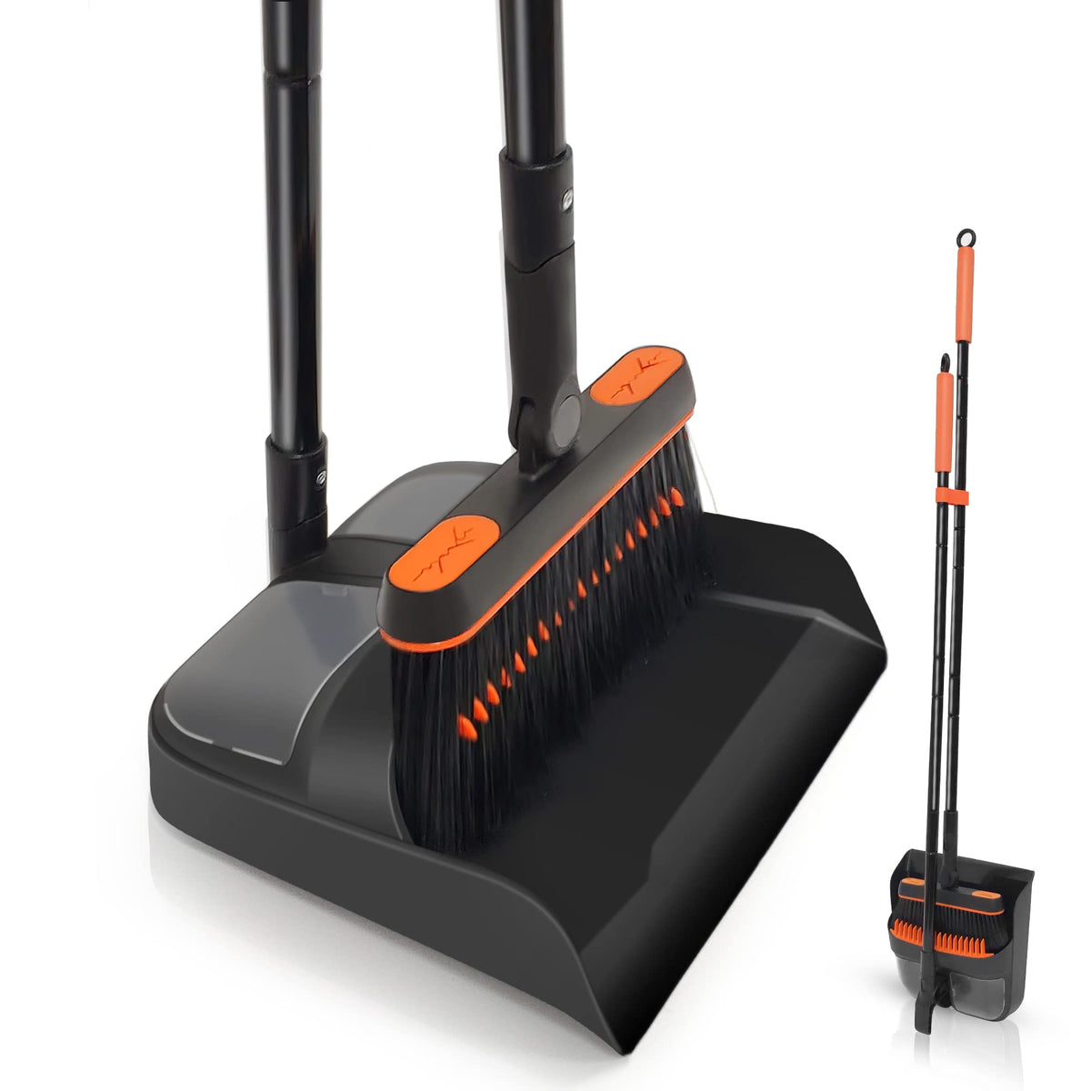 Jehonn Broom and Dustpan Set, Long Handle, 180 Degree Rotating