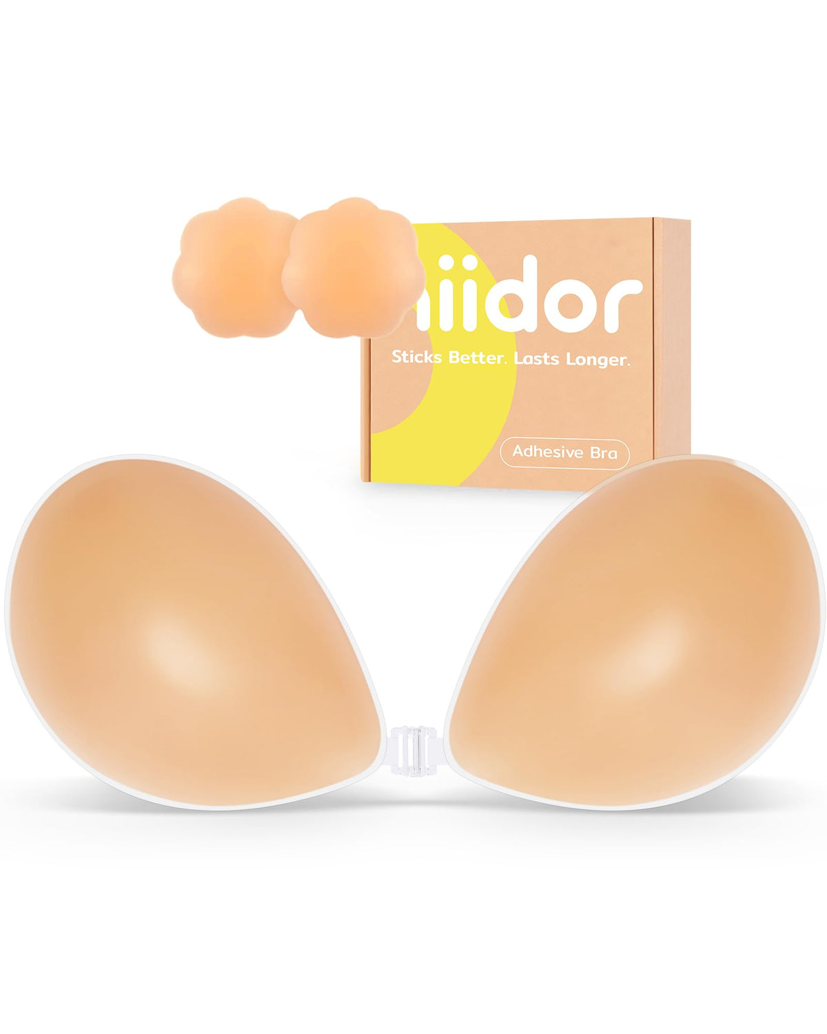 Niidor Strapless Adhesive Silicone Bra with Nipple Covers, Crème, A
