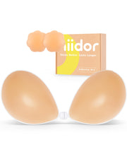 Niidor Strapless Adhesive Silicone Bra with Nipple Covers, Nude, C