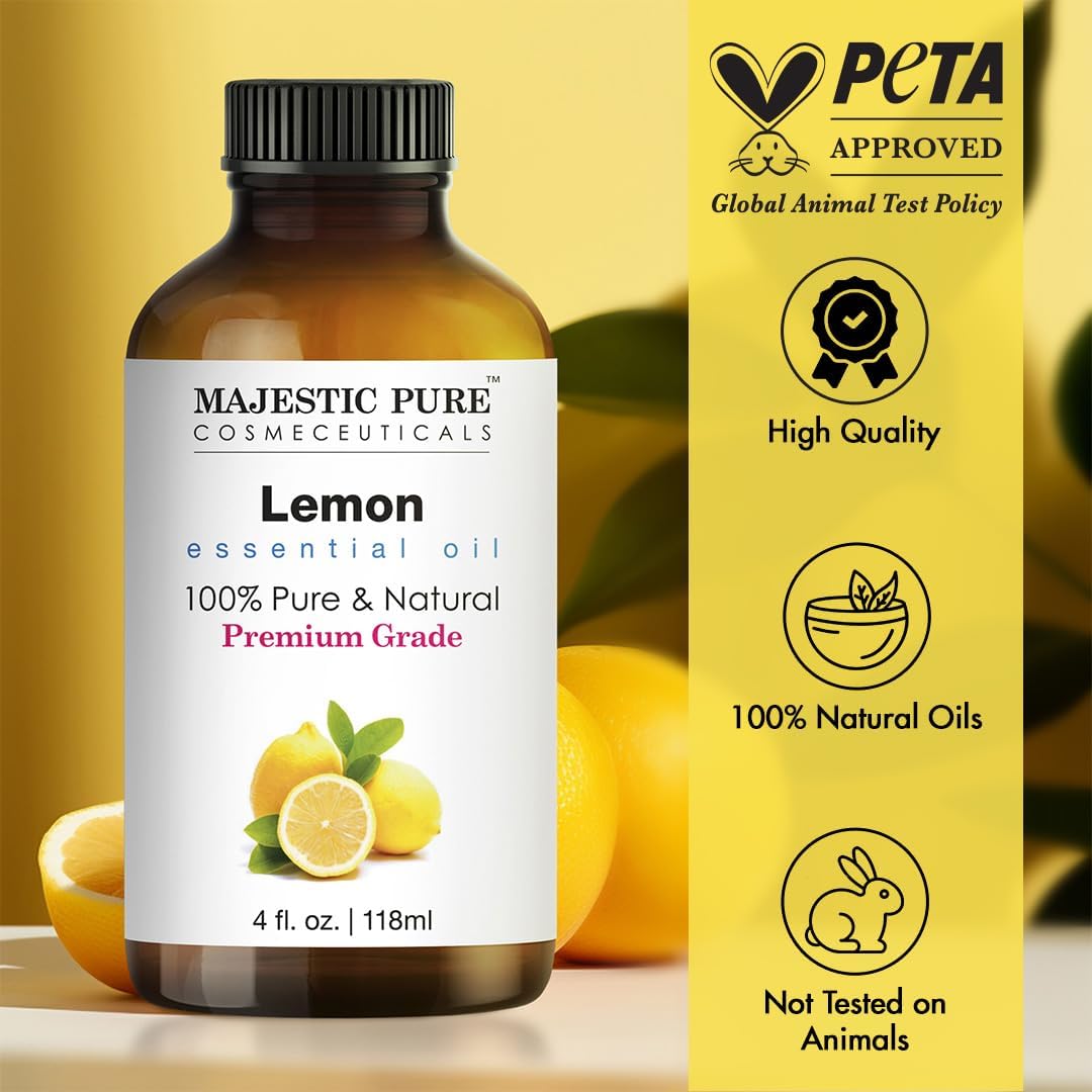 Majestic Pure Lemon Essential Oil with Glass Dropper, 118 ml