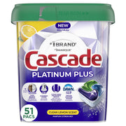 Cascade Platinum Plus Dishwasher Detergent Pods, Lemon, 51 Count