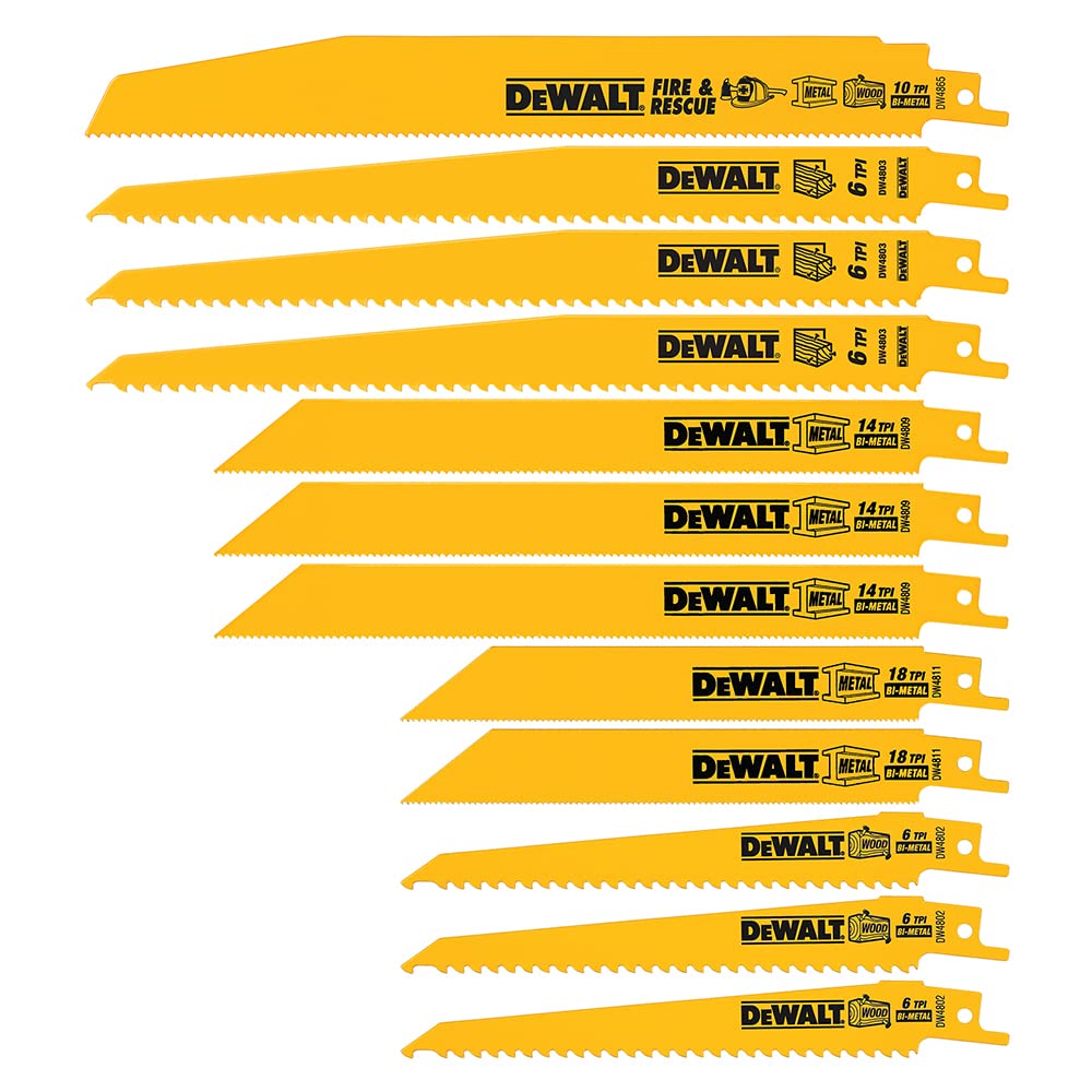DeWalt Bi-Metal Reciprocating Saw Blade Set, 12 Piece, DW4892