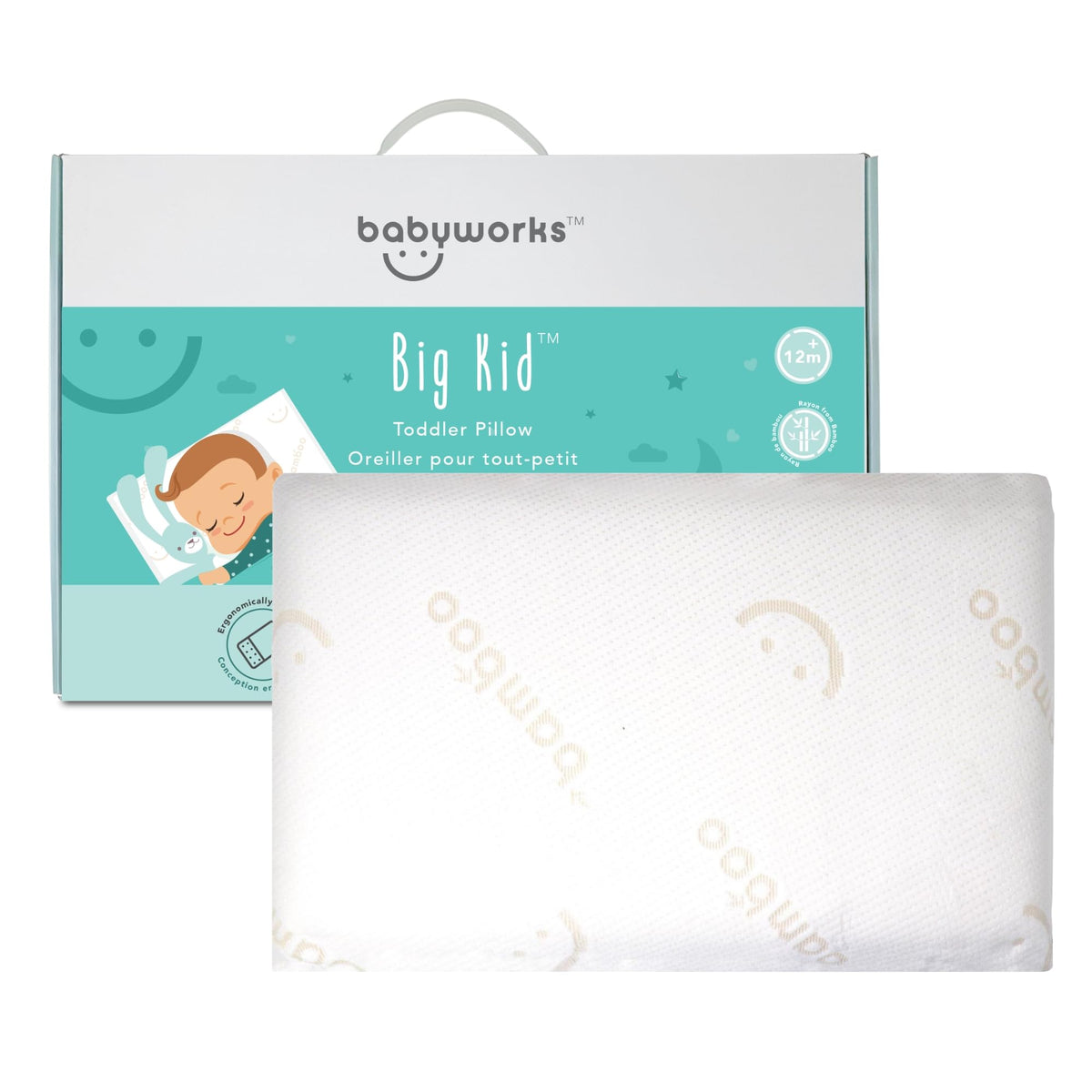 Baby Works Memory Foam Toddler Pillow with Bamboo Cover, Off White